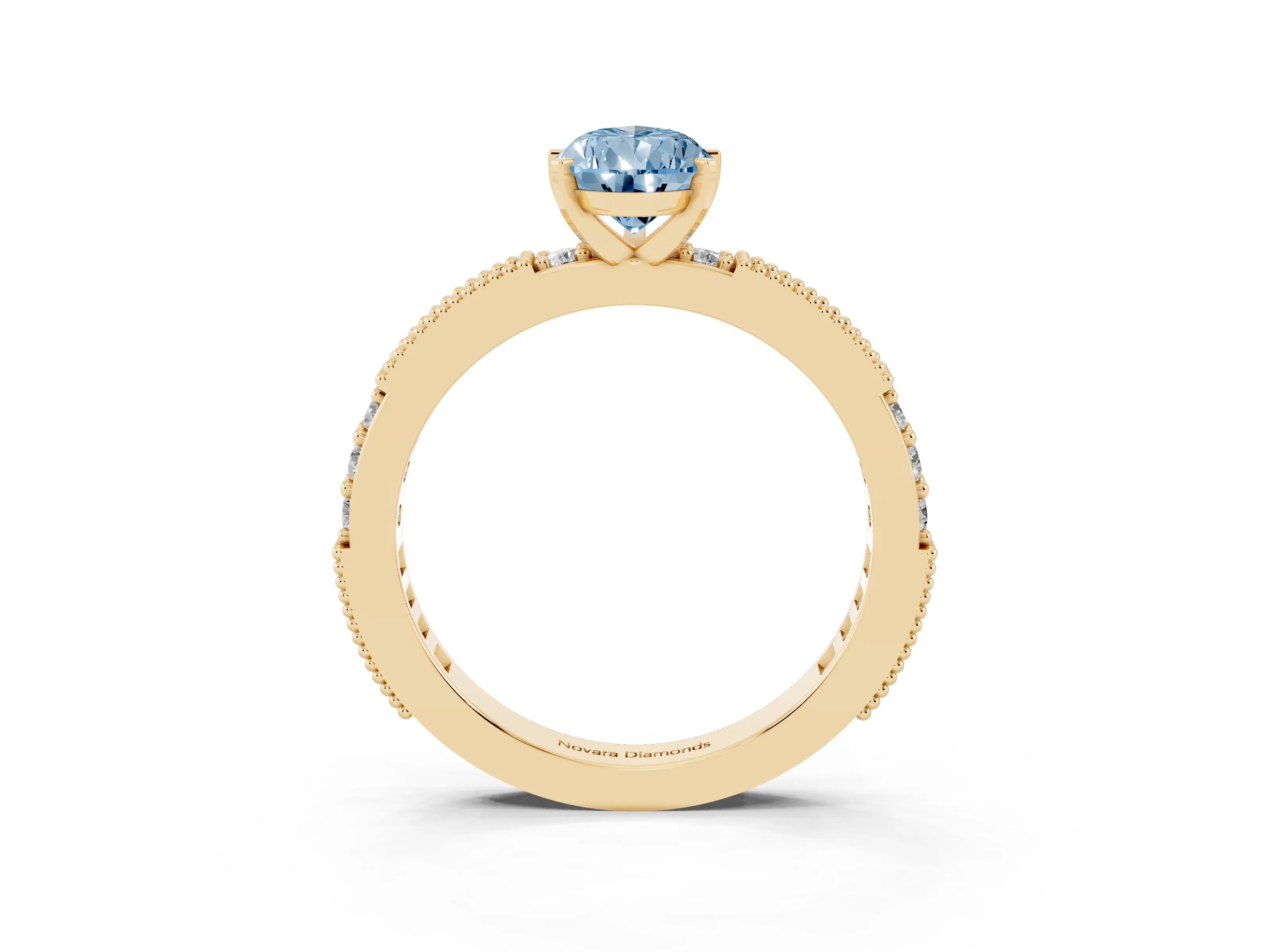 Fancy Blue Pear Cut Diamond Solitaire Ring Set in Yellow gold with Slim Pavé Band and Prong Setting
