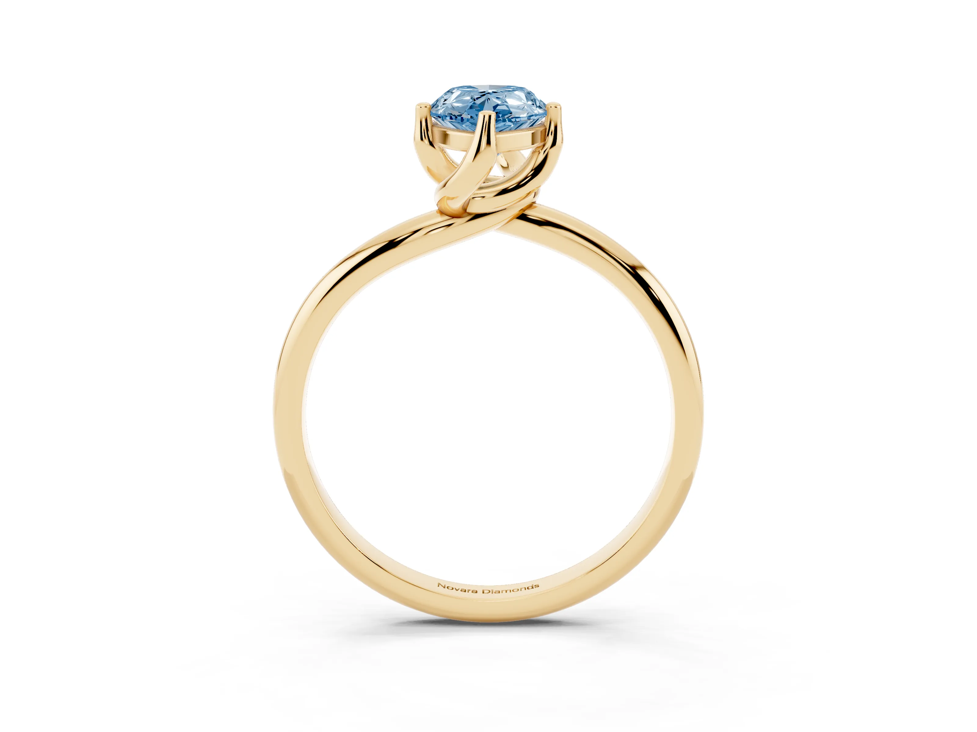 Fancy Blue Pear Cut Diamond Solitaire Engagement Ring Set in Yellow gold with Classic Plain Band