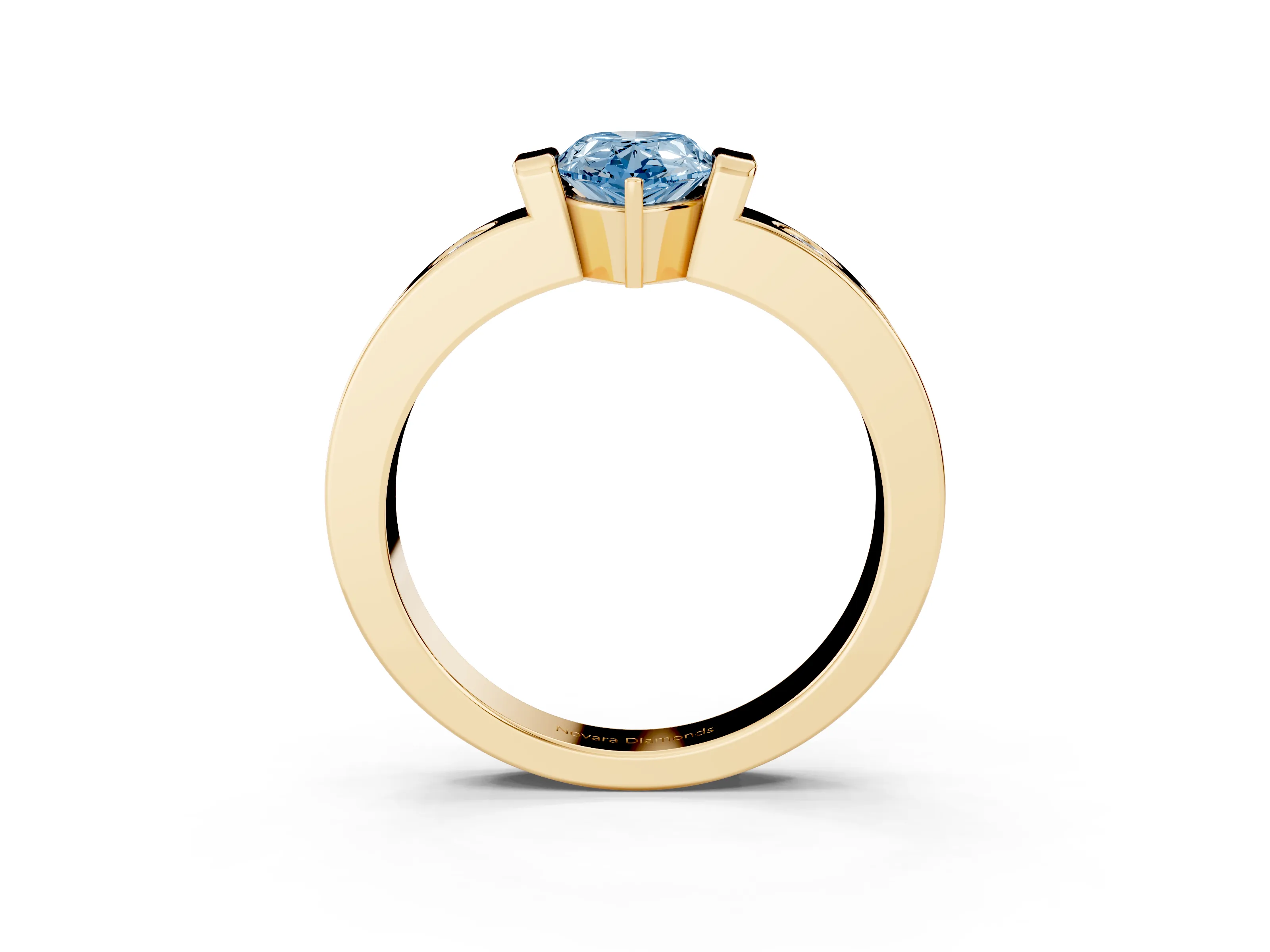 Fancy Blue Pear Cut Diamond Channel-Set Band Ring Set in Yellow gold with Bezel Prong Setting