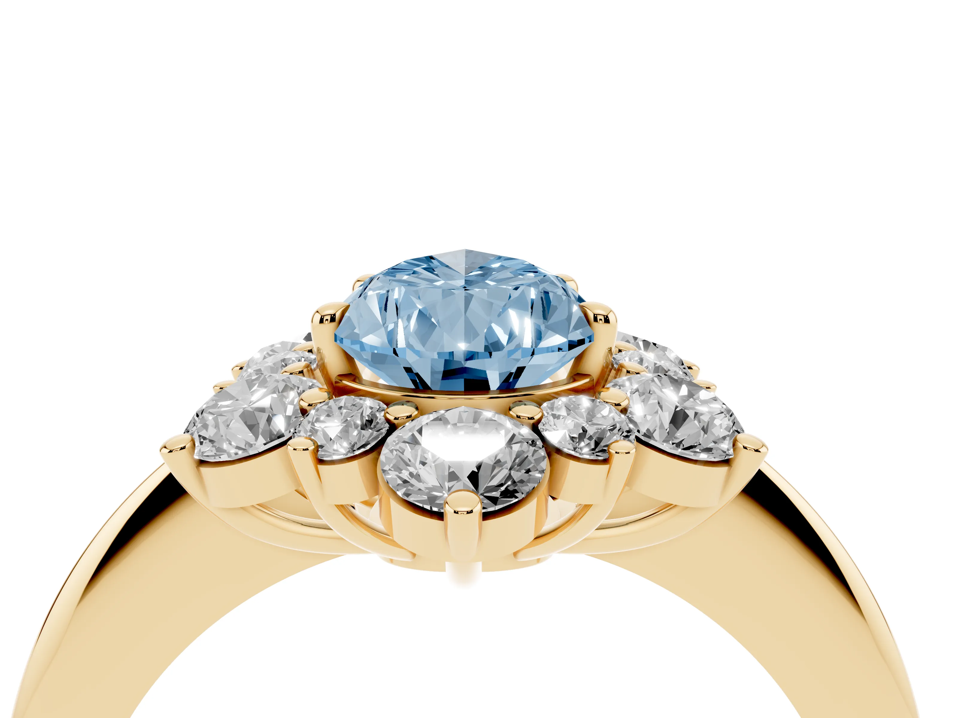 Fancy Blue Pear Cut Diamond Cluster Halo Ring Set in Yellow gold with Solitaire Band and Prong Setting
