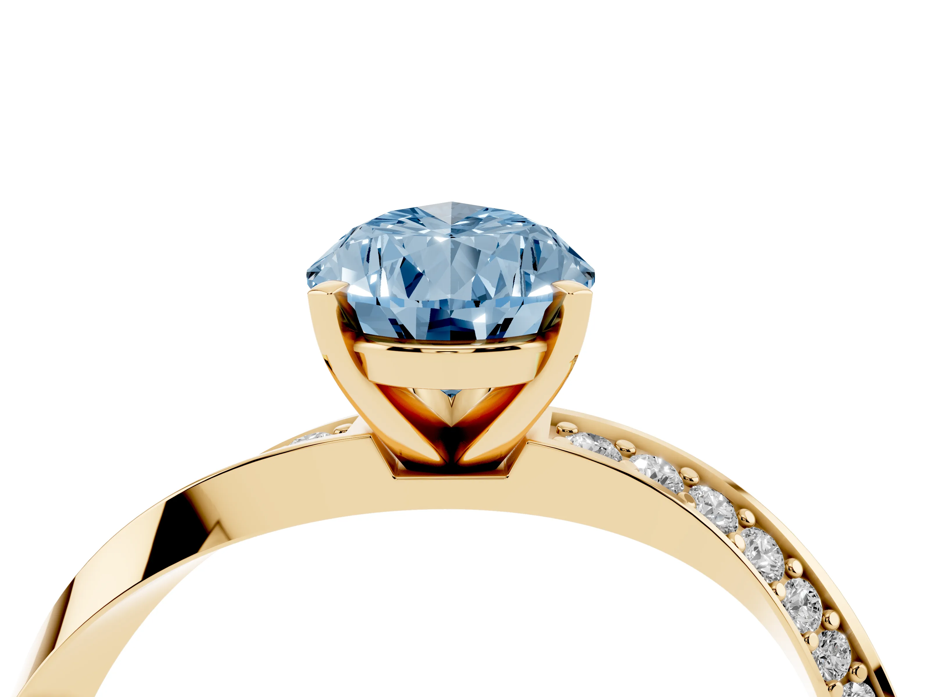 Fancy Blue Pear Cut Diamond Engagement Ring Set in Yellow gold with Side Stone Accents and Prong Setting