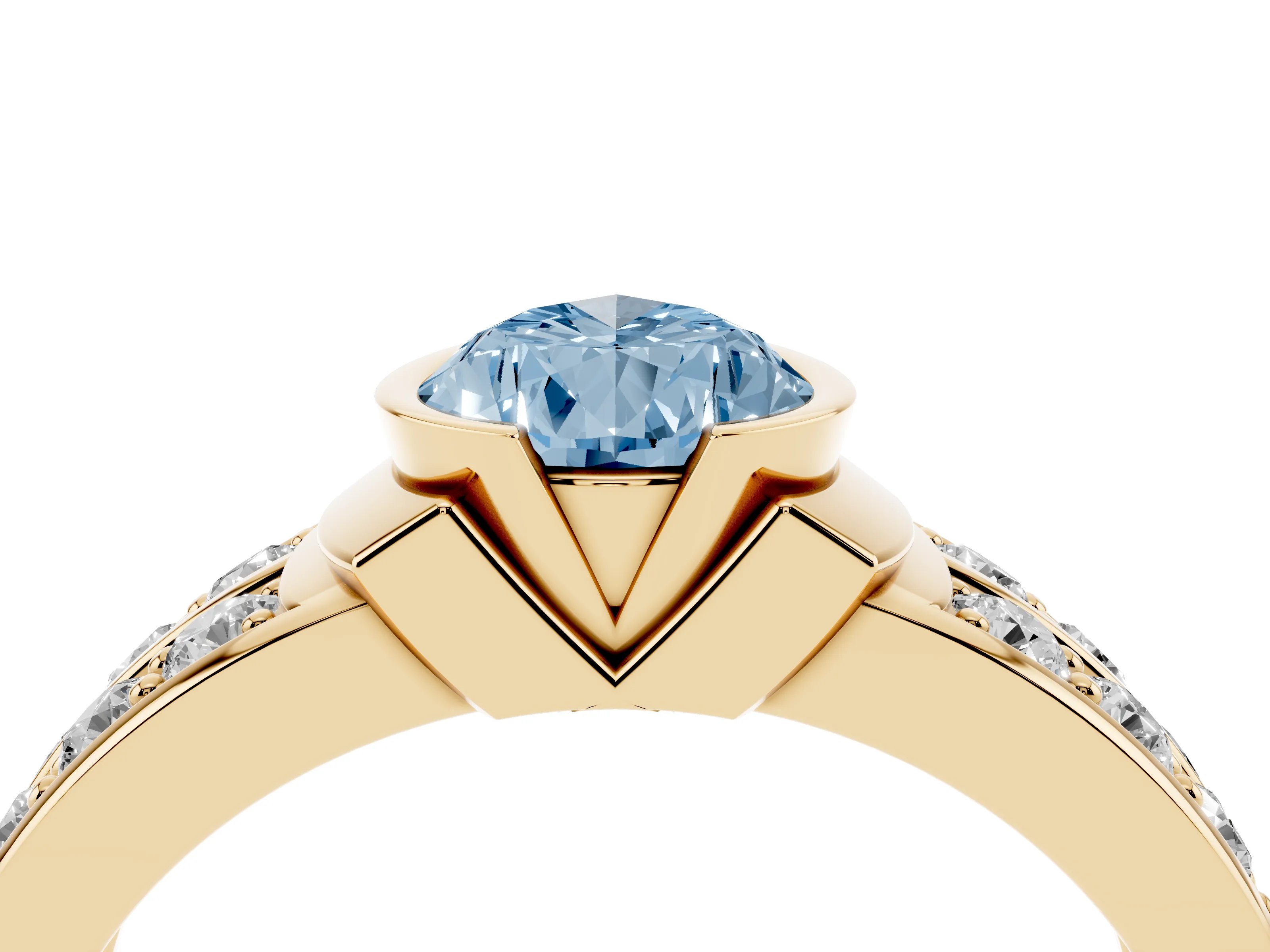 Fancy Blue Pear Cut Diamond Wide Channel Set Band Ring Set in Yellow gold with Bezel Setting