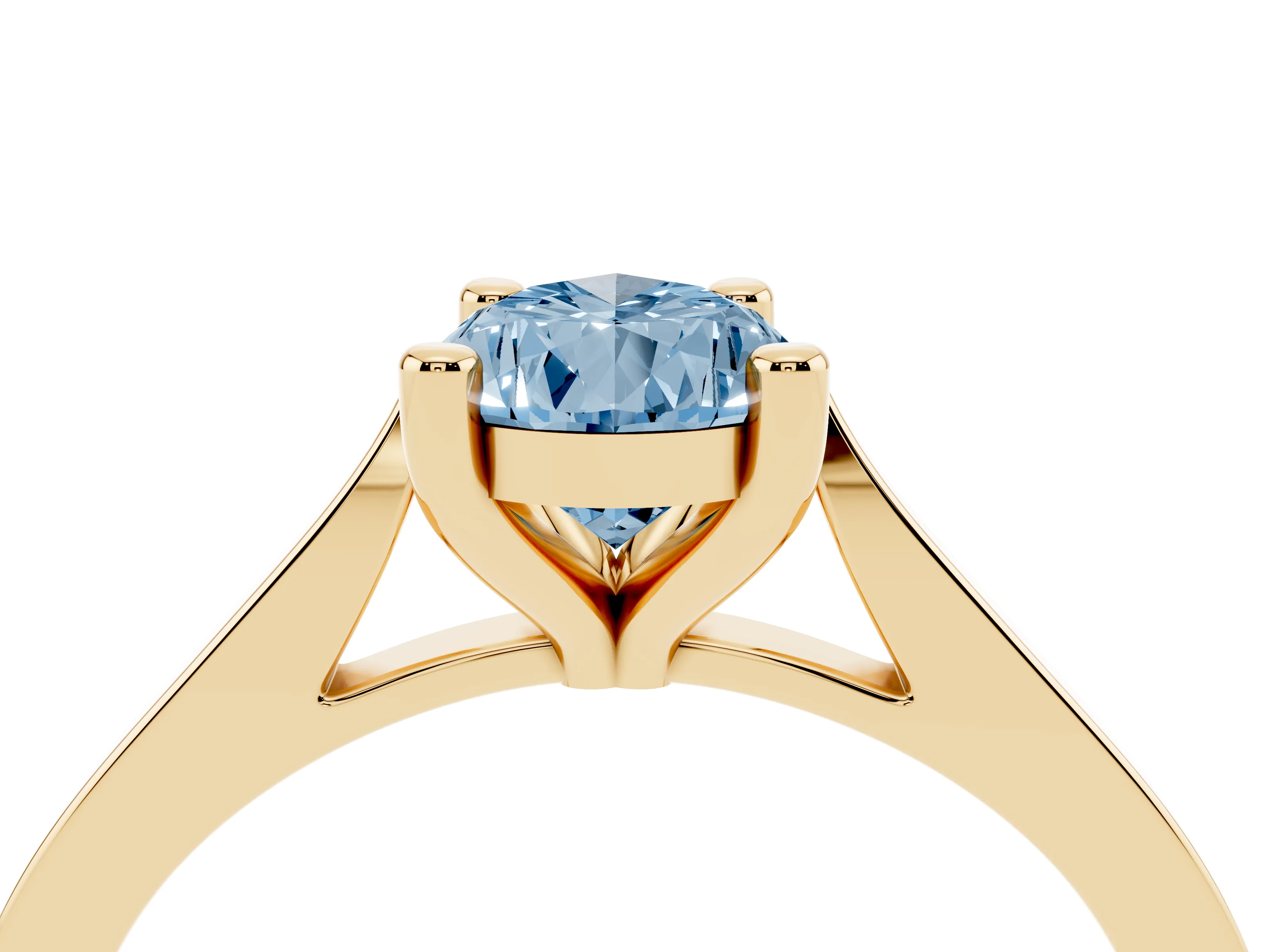 Fancy Blue Pear Cut Diamond Solitaire Ring Set in Yellow gold with Prong Setting and Tapered Band