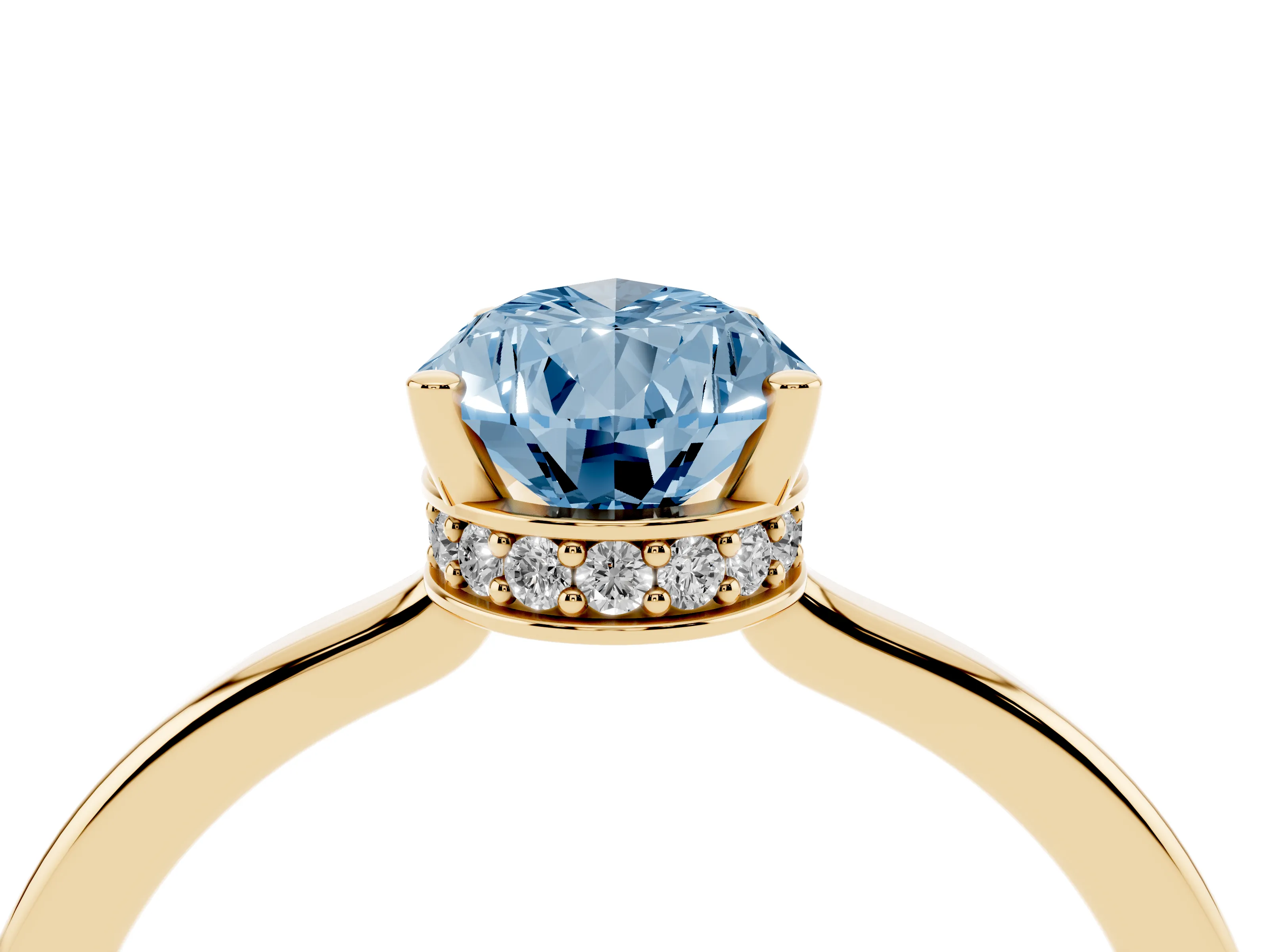 Fancy Blue Pear Cut Diamond Solitaire Engagement Ring Set in Yellow gold with Prong Setting on a Plain Band