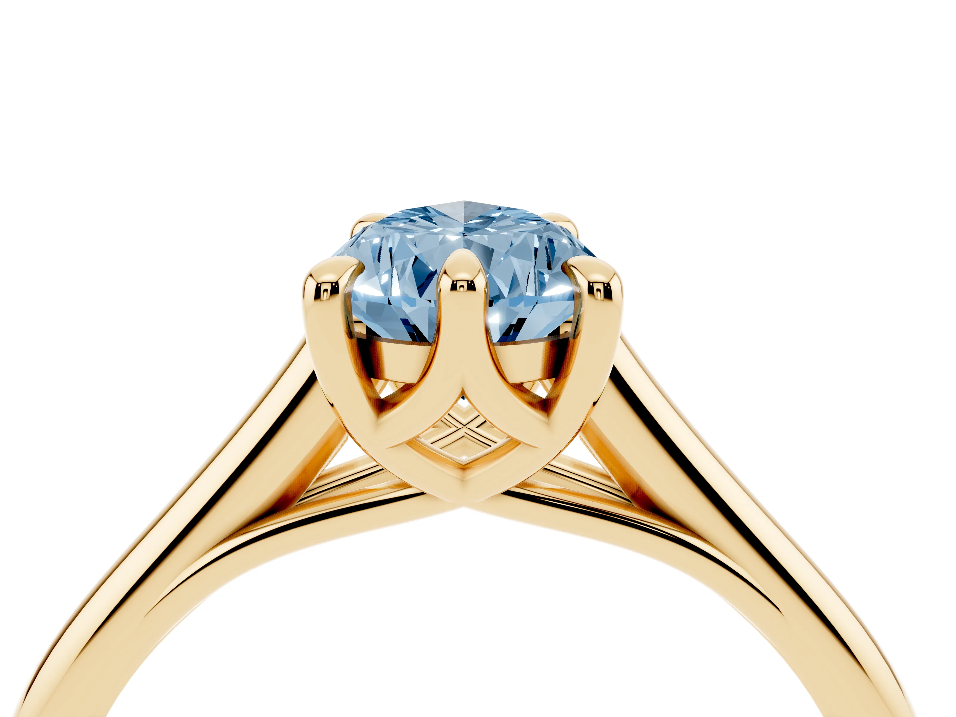 Fancy Blue Pear Cut Diamond Solitaire Engagement Ring Set in Yellow gold with Prong Setting and Plain Classic Band