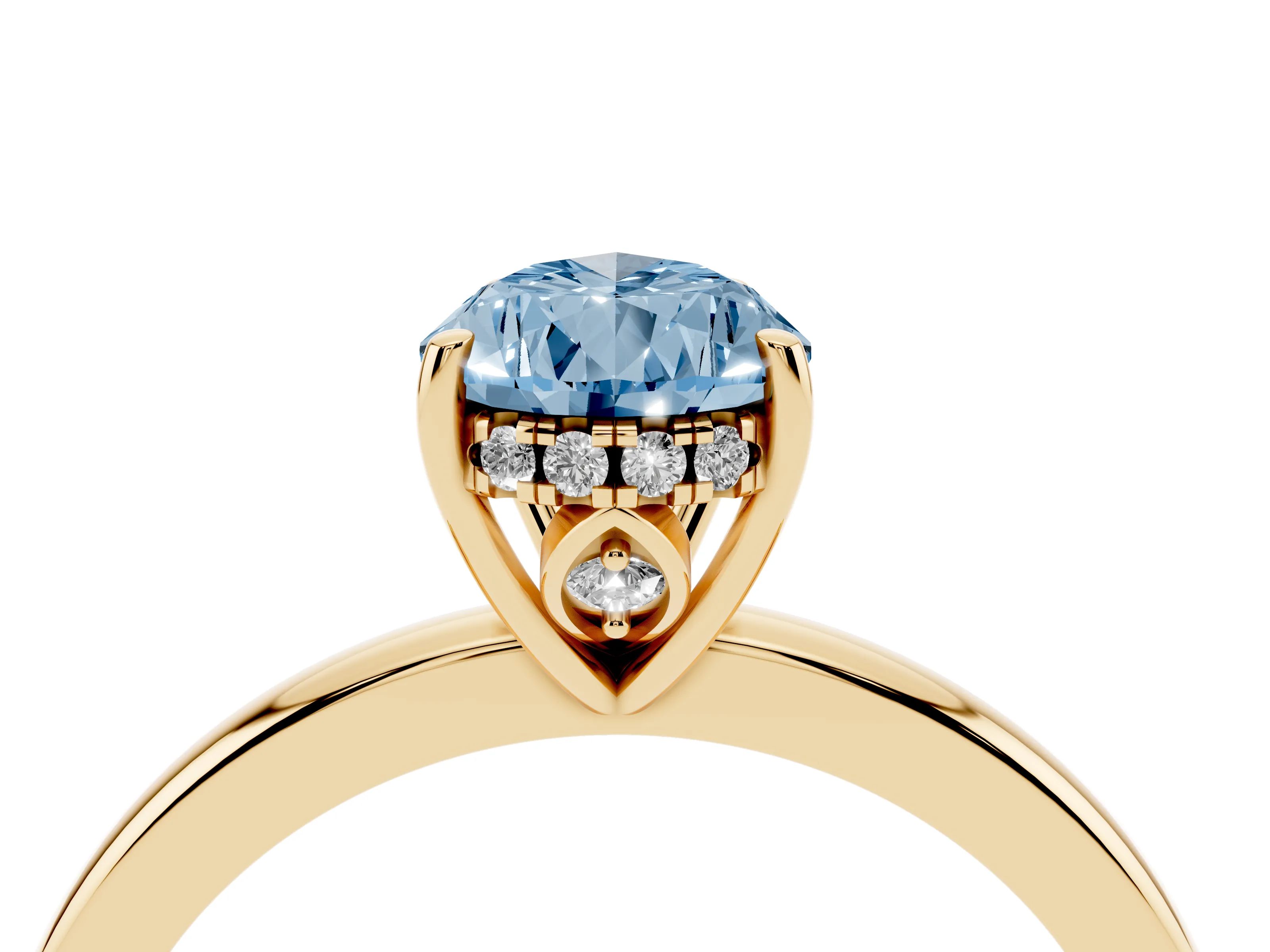 Fancy Blue Pear Cut Diamond Solitaire Ring Set in Yellow gold with Plain Band and Prong Setting