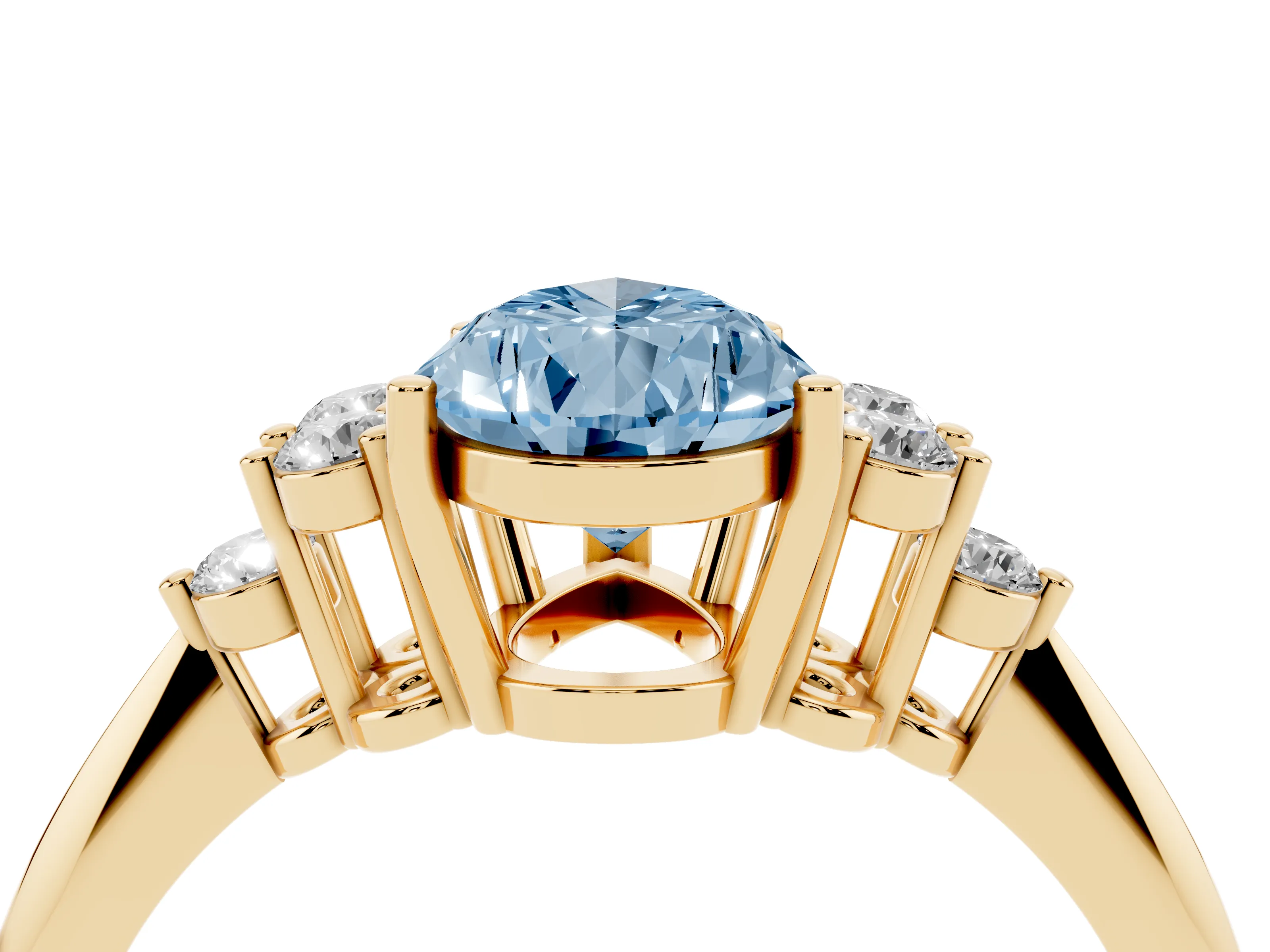 Fancy Blue Pear Cut Diamond Cluster Ring Set in Yellow gold with Plain Band and Prong Setting