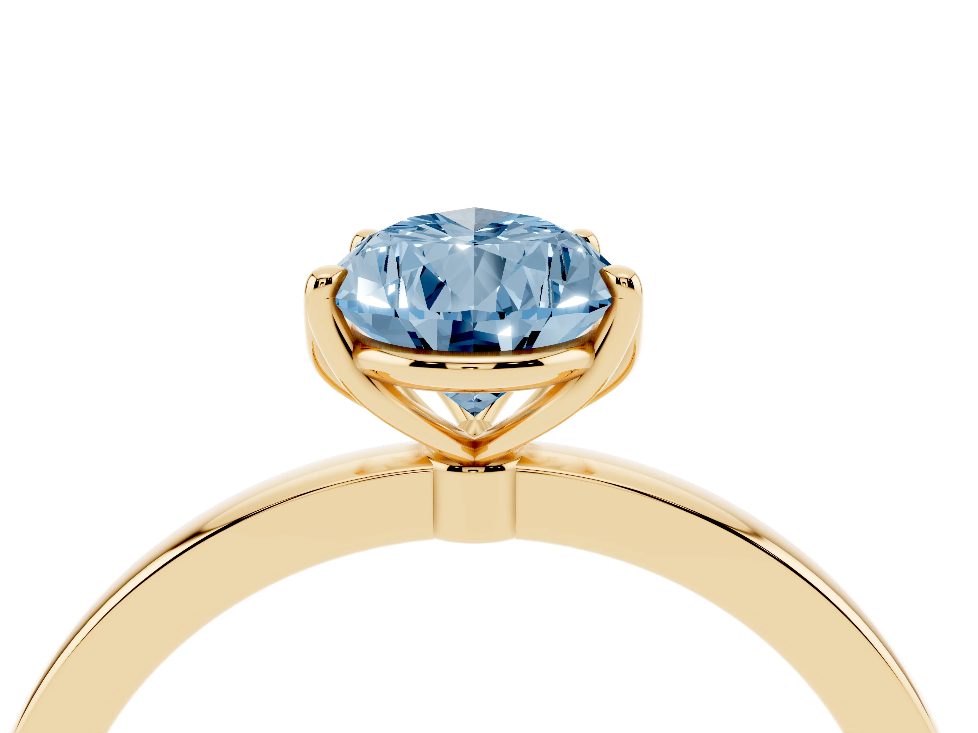 Fancy Blue Pear Cut Diamond Solitaire Ring Set in Yellow gold with Prong Setting and Thin Polished Band
