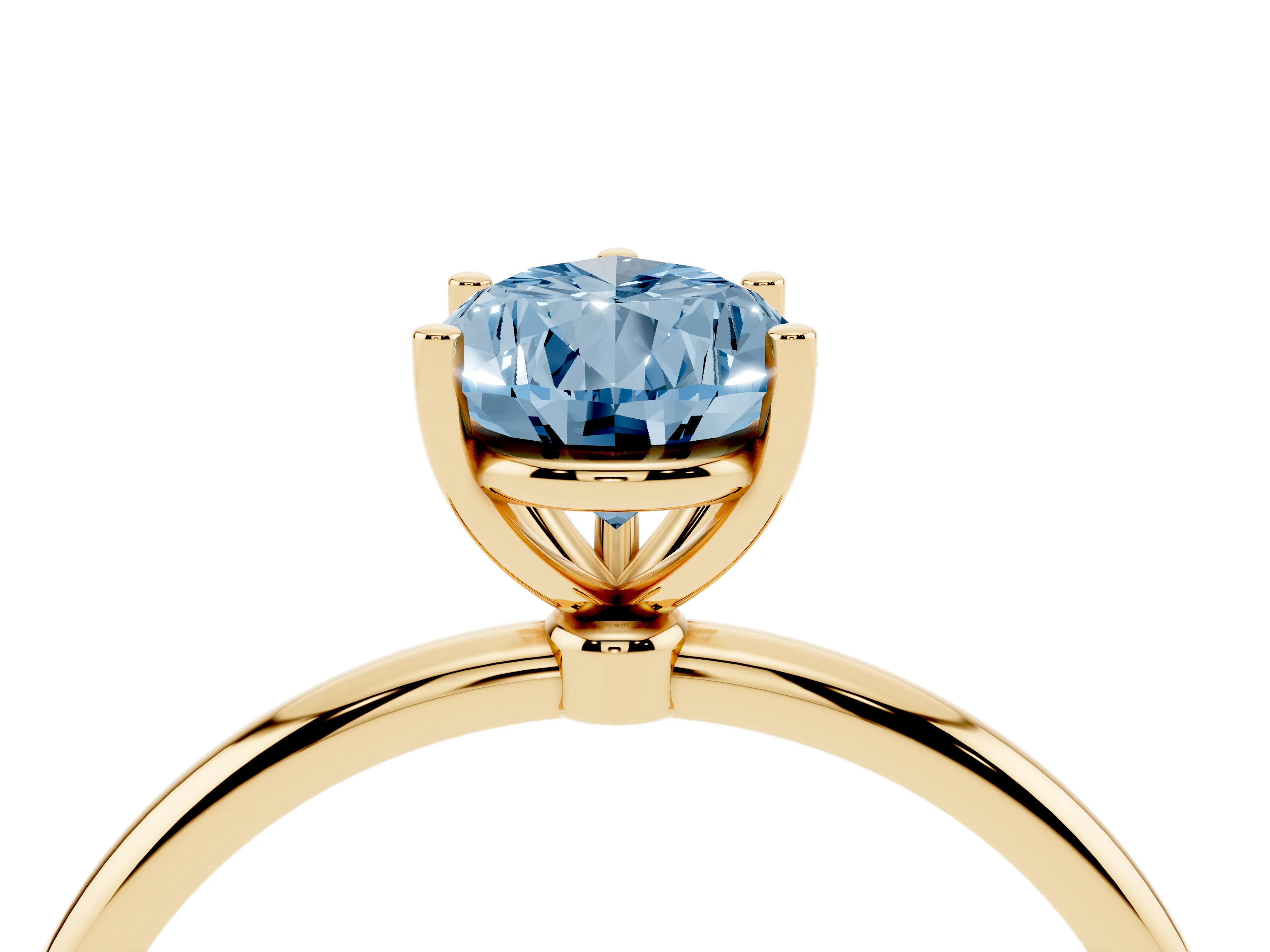 Fancy Blue Pear Cut Diamond Solitaire Engagement Ring Set in Yellow gold with Thin Band and Prong Setting