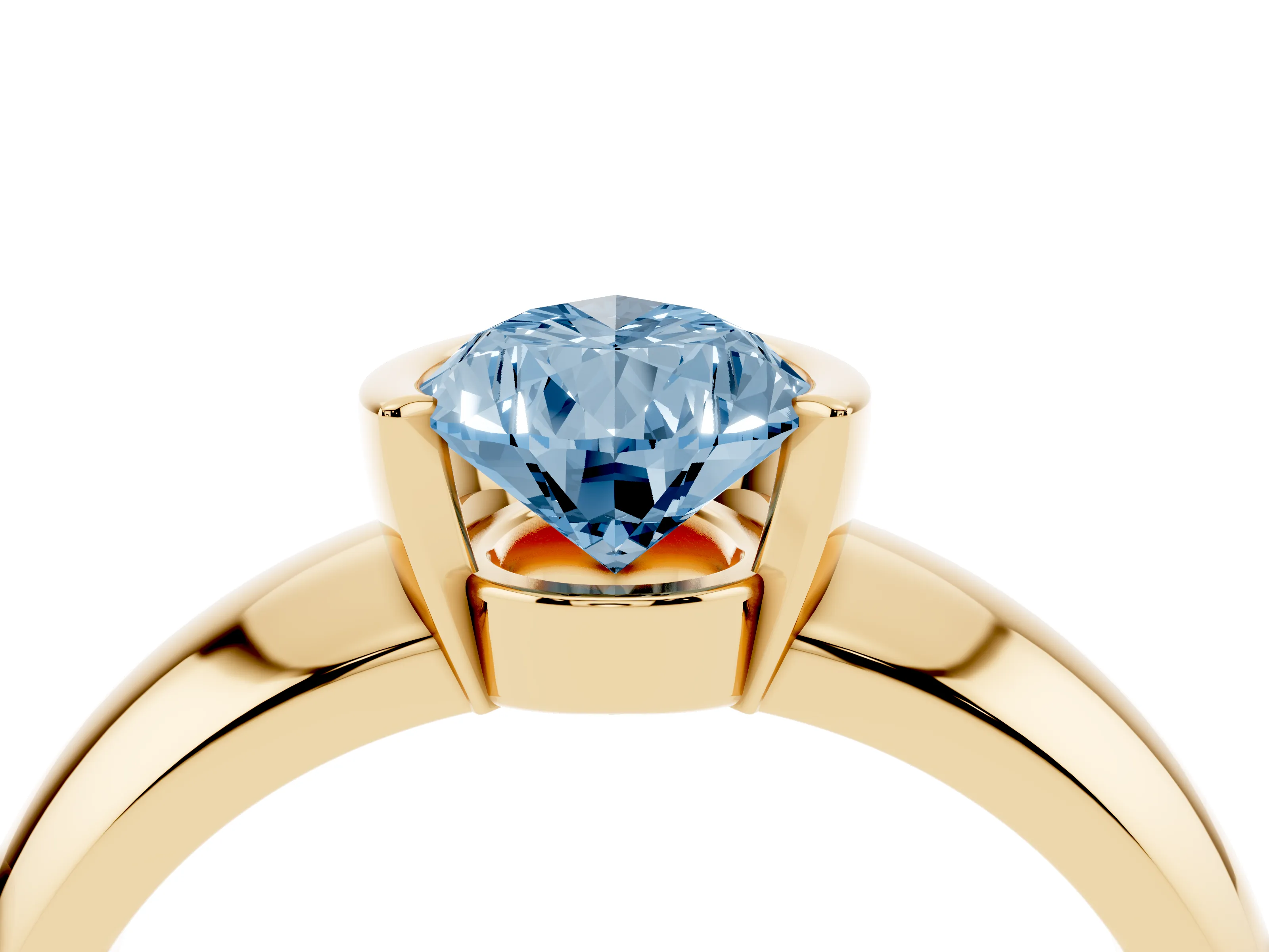 Fancy Blue Pear Cut Diamond Solitaire Tension Set Ring Set in Yellow gold with Wide Band