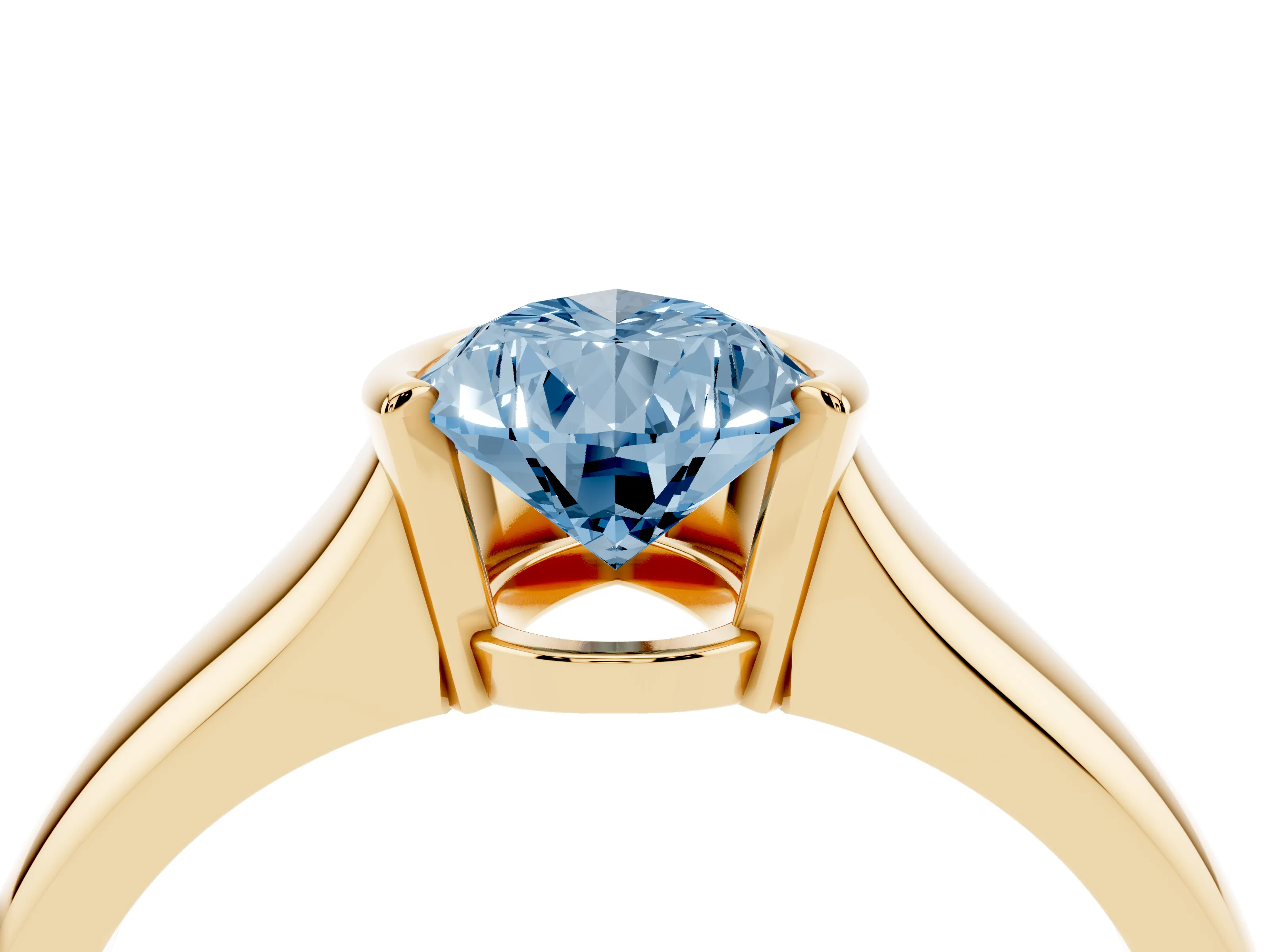 Fancy Blue Pear Cut Diamond Solitaire Tension Set Ring Set in Yellow gold with Split Shank Band