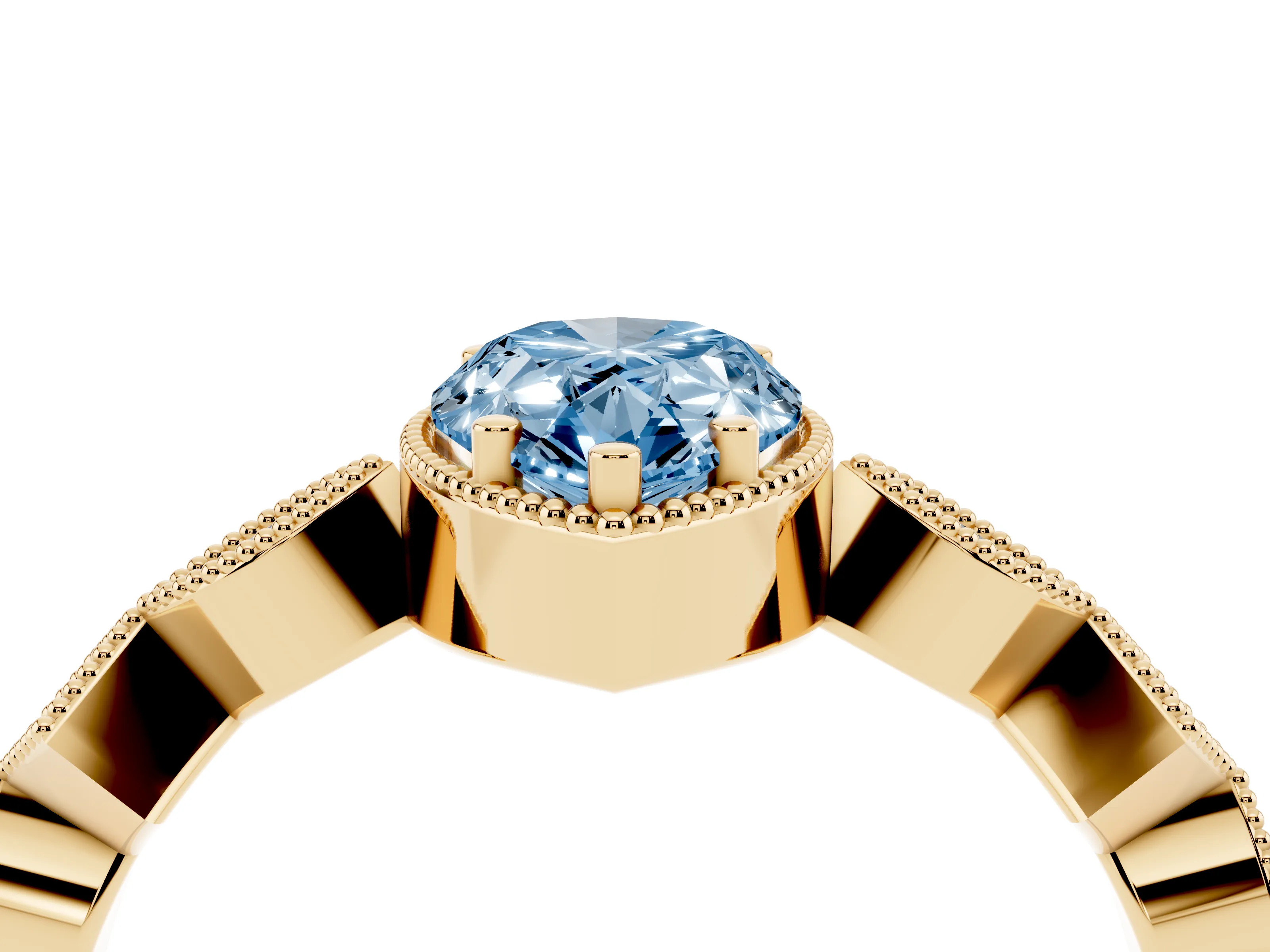 Fancy Blue Pear Cut Diamond Milgrain Marquise Twist Band Ring Set in Yellow gold with Prong Setting