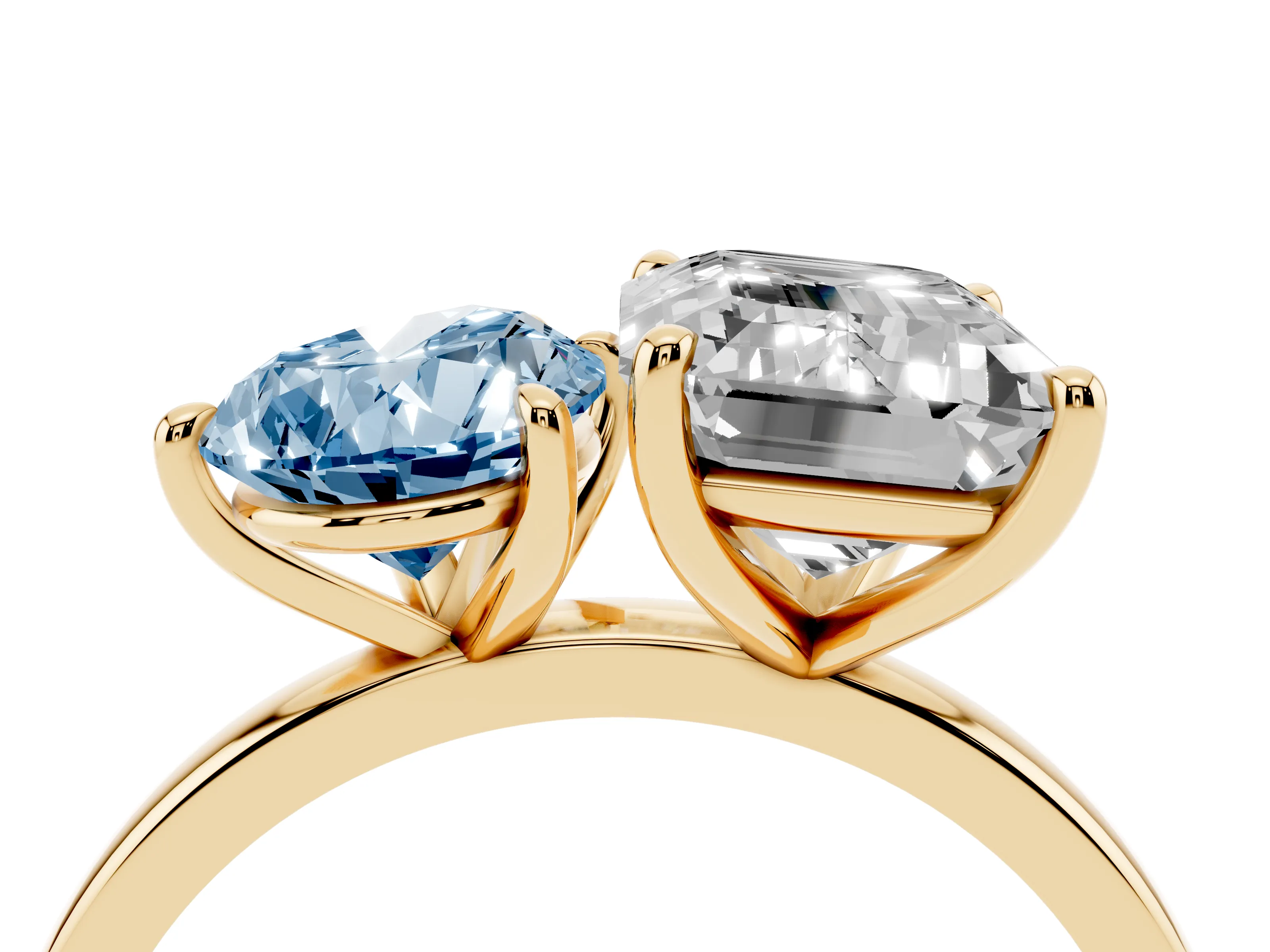 Fancy Blue Pear Cut and Emerald Cut Toi Moi Ring Set in Yellow gold with Prong Setting