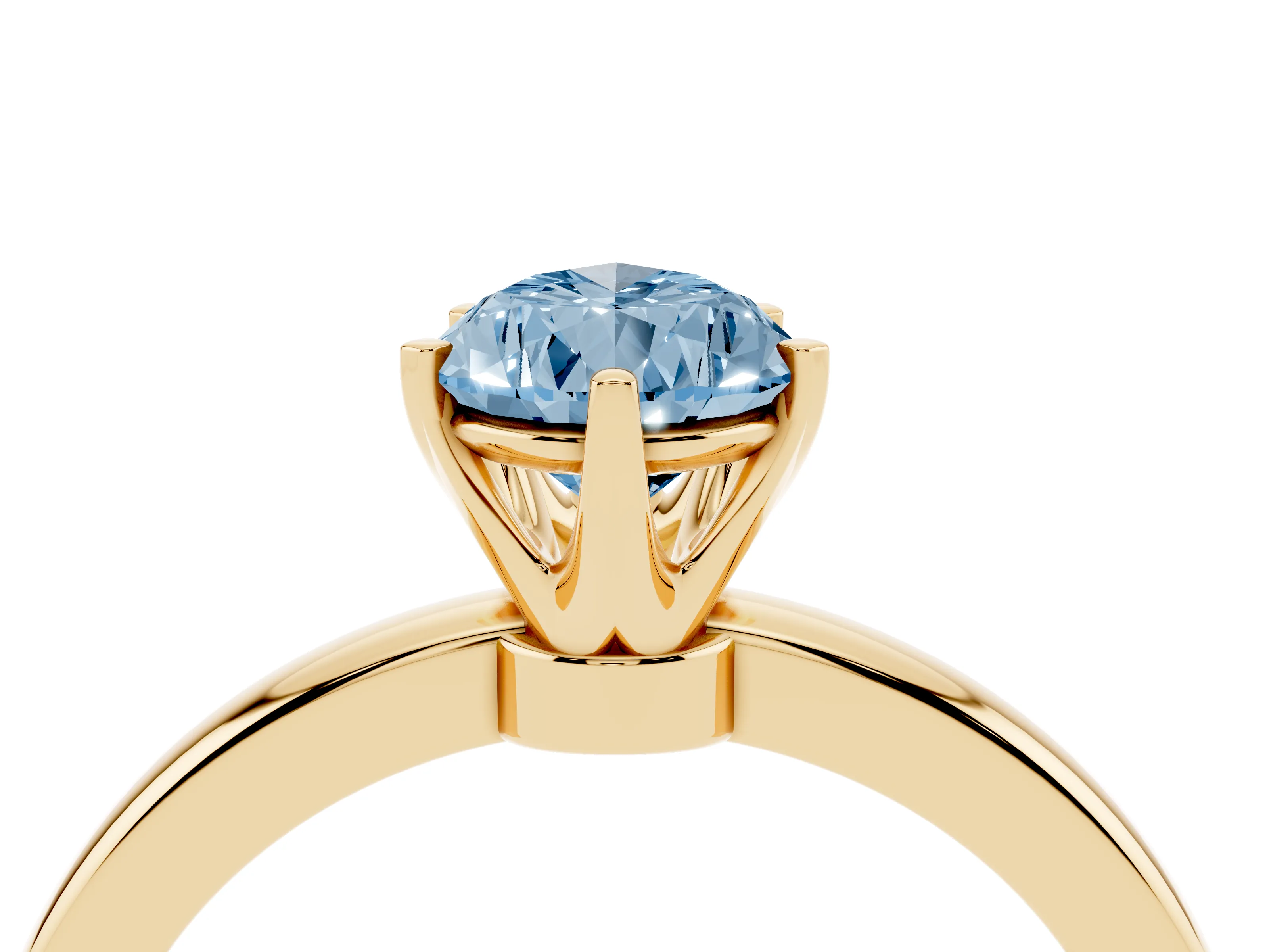 Fancy Blue Pear Cut Diamond Solitaire Ring Set in Yellow gold with Raised Prong Setting on a Classic Band