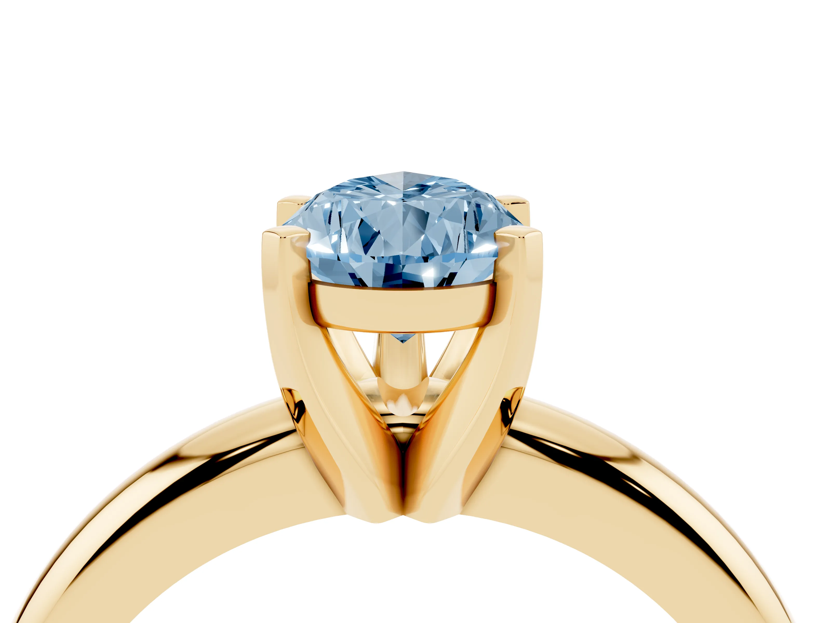 Fancy Blue Pear Cut Diamond Solitaire Engagement Ring Set in Yellow gold with Round Band and Prong Setting