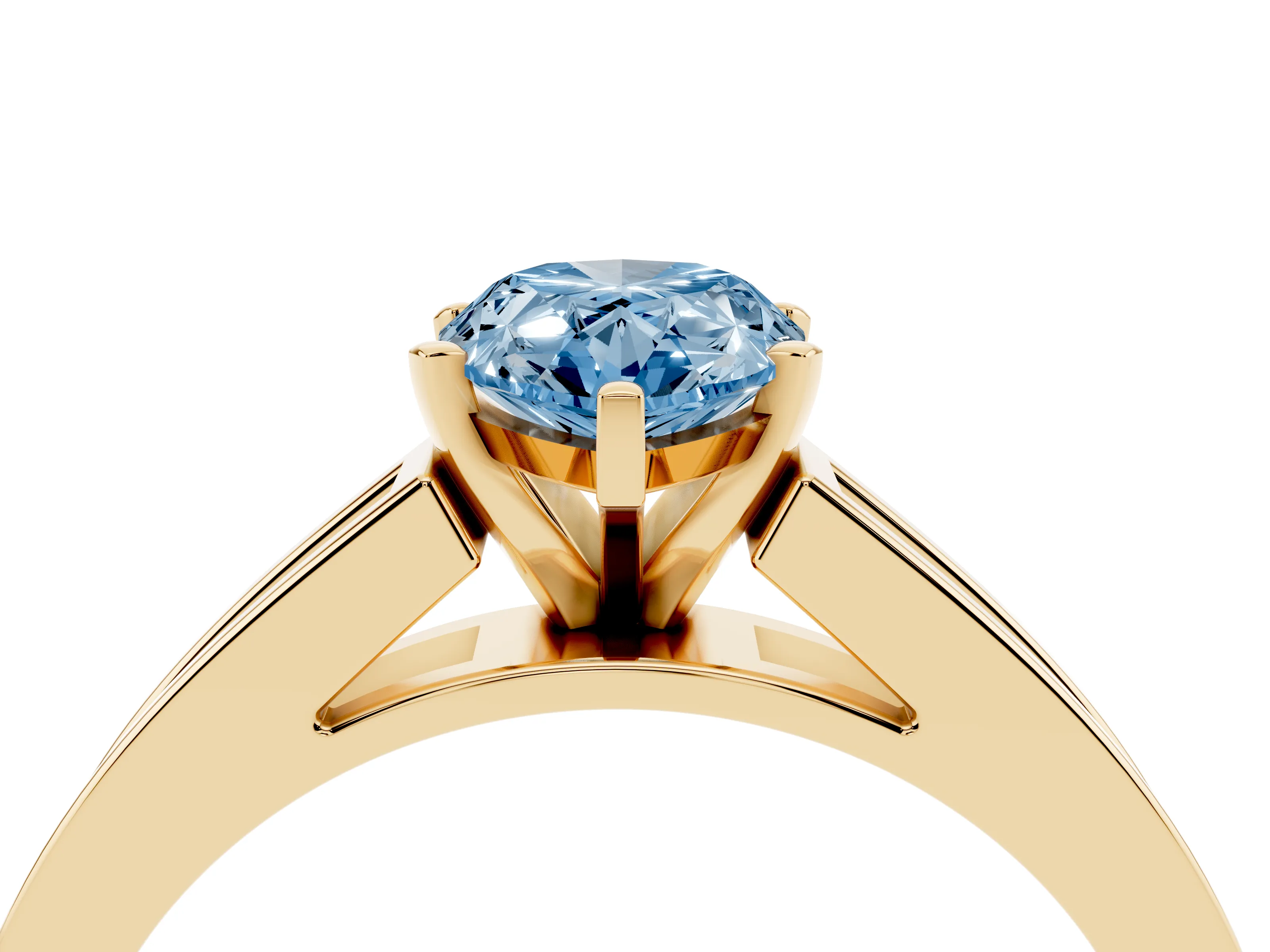 Fancy Blue Pear Cut Diamond Solitaire Ring Set in Yellow gold with Channel-Set Band and Prong Setting