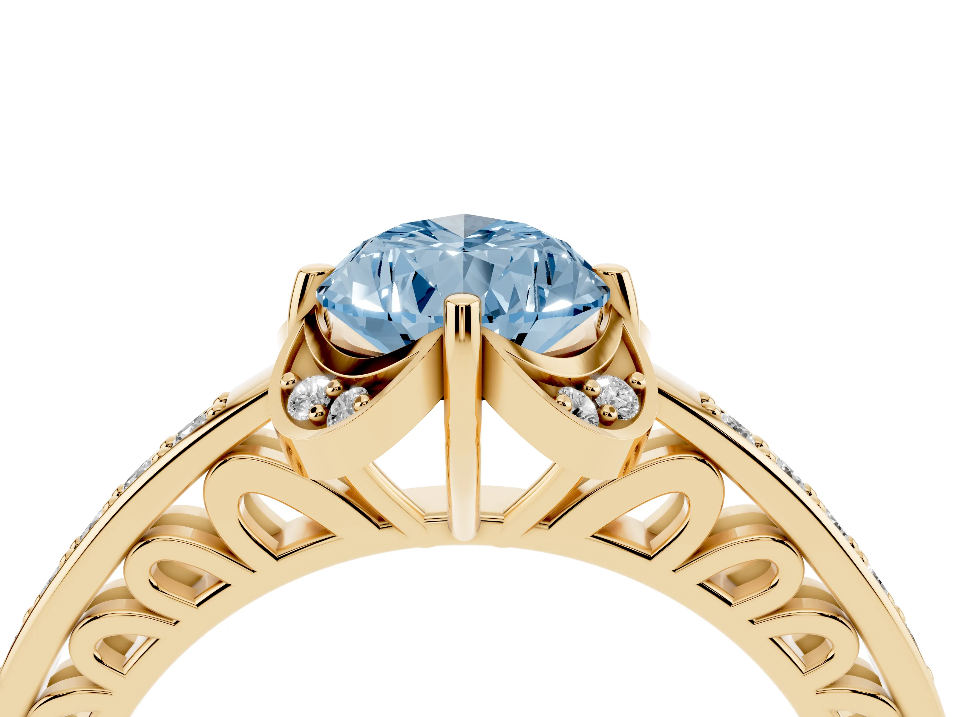 Fancy Blue Pear Cut Diamond Halo Ring Set in Yellow gold with Channel Set Band and Prong Setting