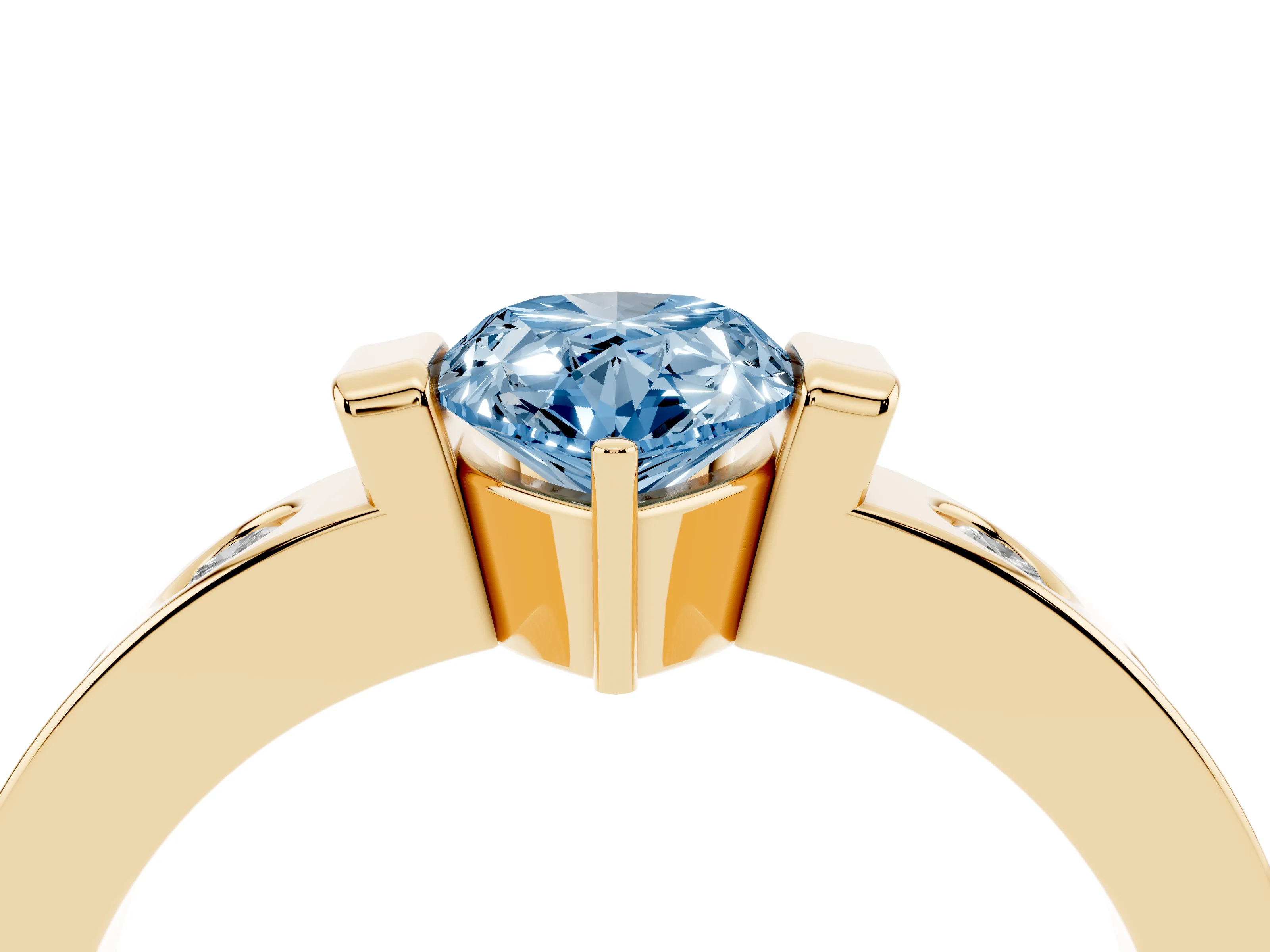Fancy Blue Pear Cut Diamond Channel-Set Band Ring Set in Yellow gold with Bezel Prong Setting