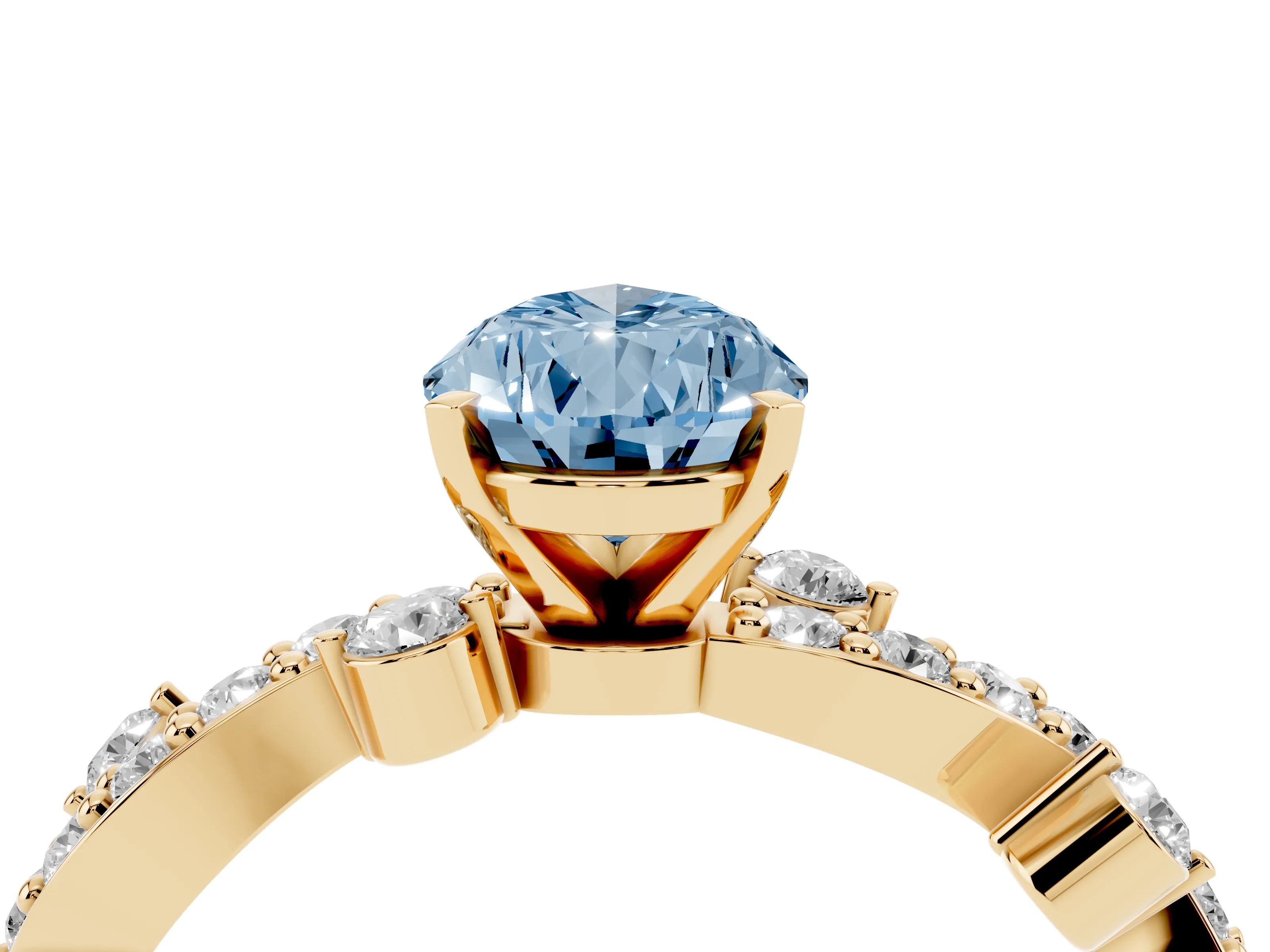 Fancy Blue Pear Cut Diamond Solitaire Twisted Band Set in Yellow gold with Pavé Setting