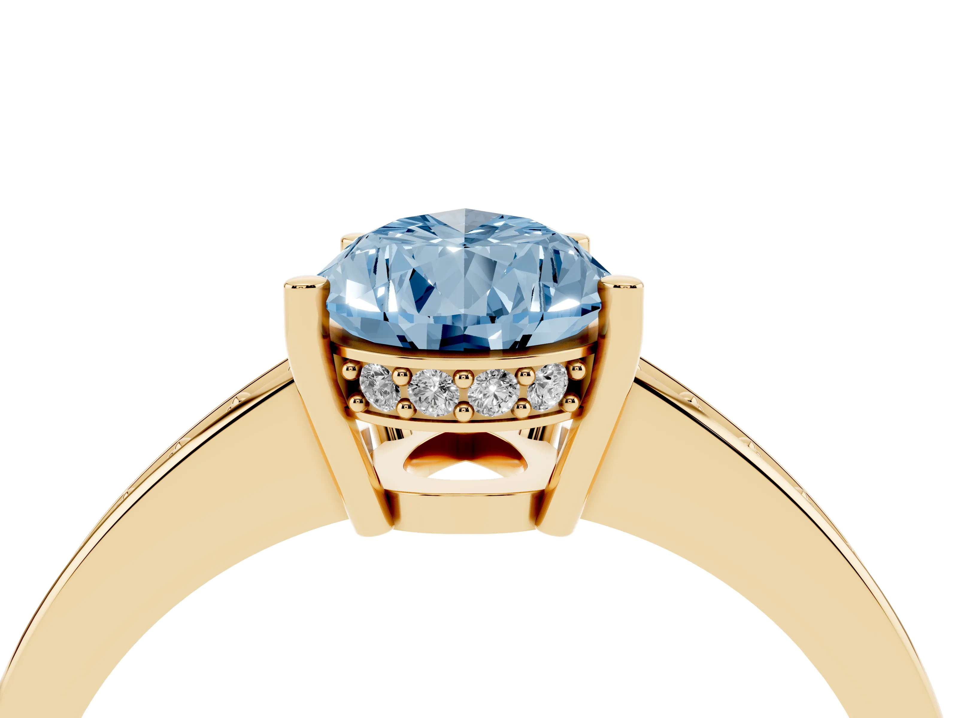 Fancy Blue Pear Cut Diamond Pavé Band Prong Set Solitaire Ring Set in Yellow gold