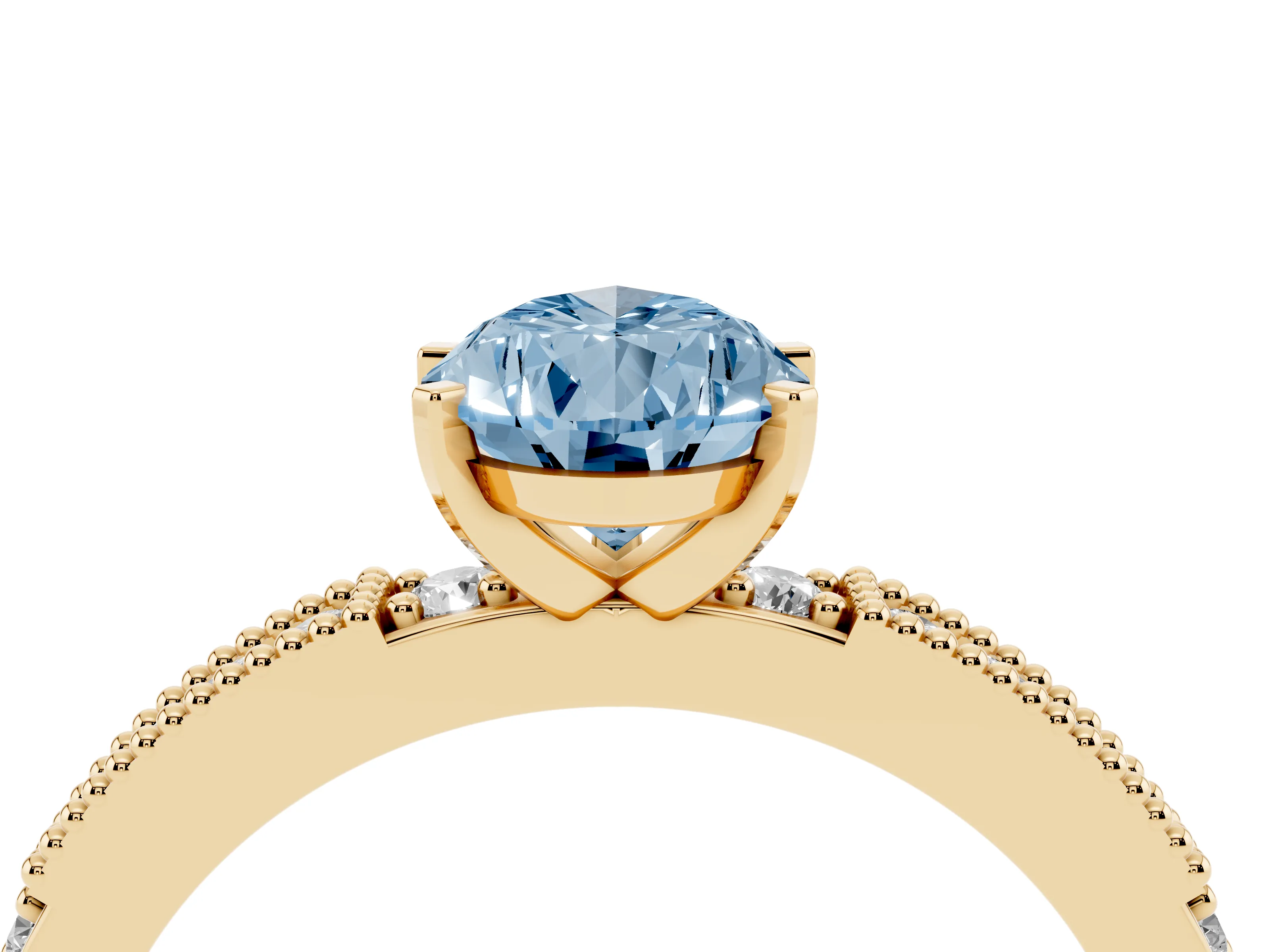 Fancy Blue Pear Cut Diamond Solitaire Ring Set in Yellow gold with Slim Pavé Band and Prong Setting