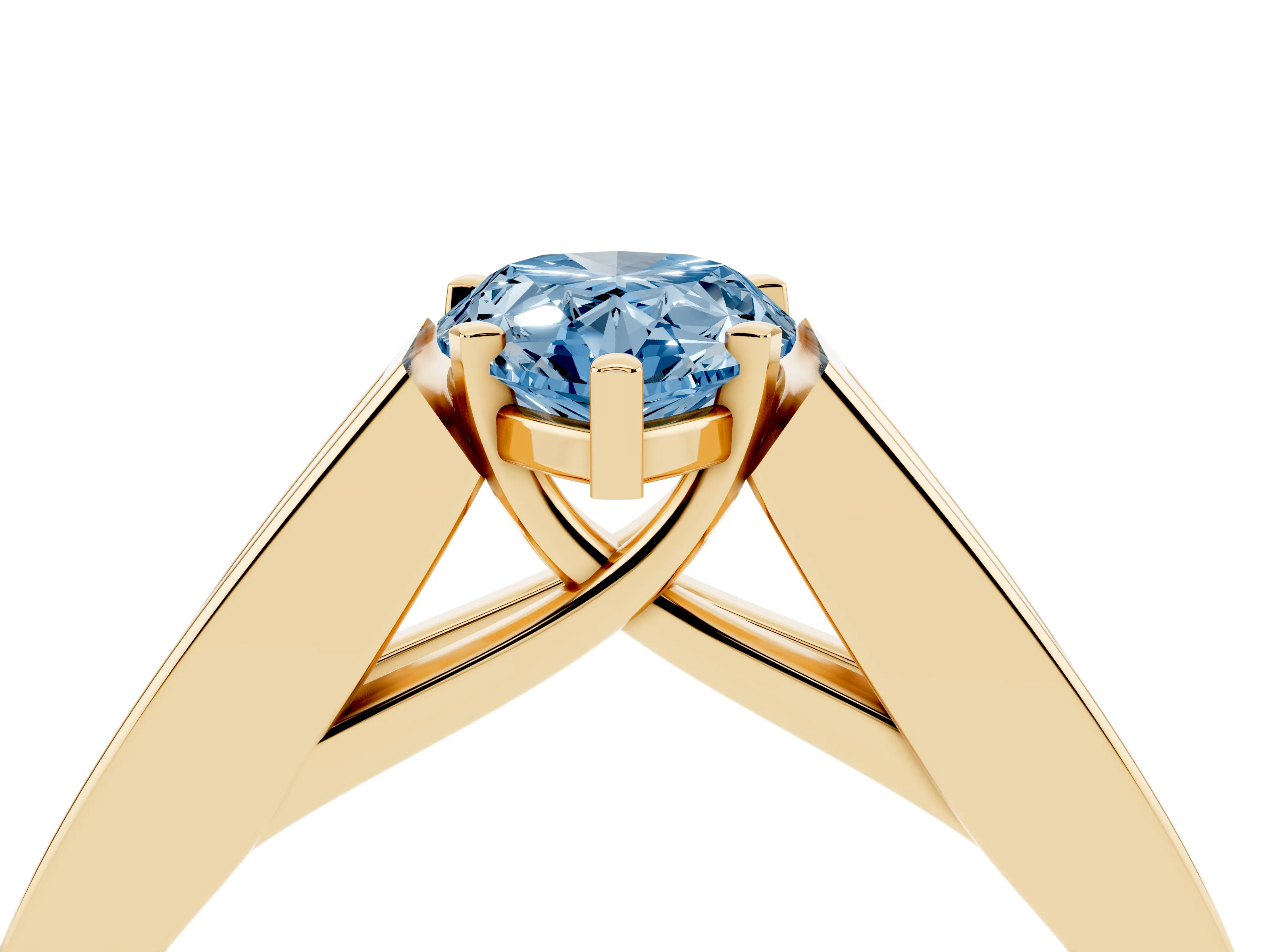 Fancy Blue Pear Cut Diamond Solitaire Ring Set in Yellow gold with Channel-Set Accent Stones and Prong Setting