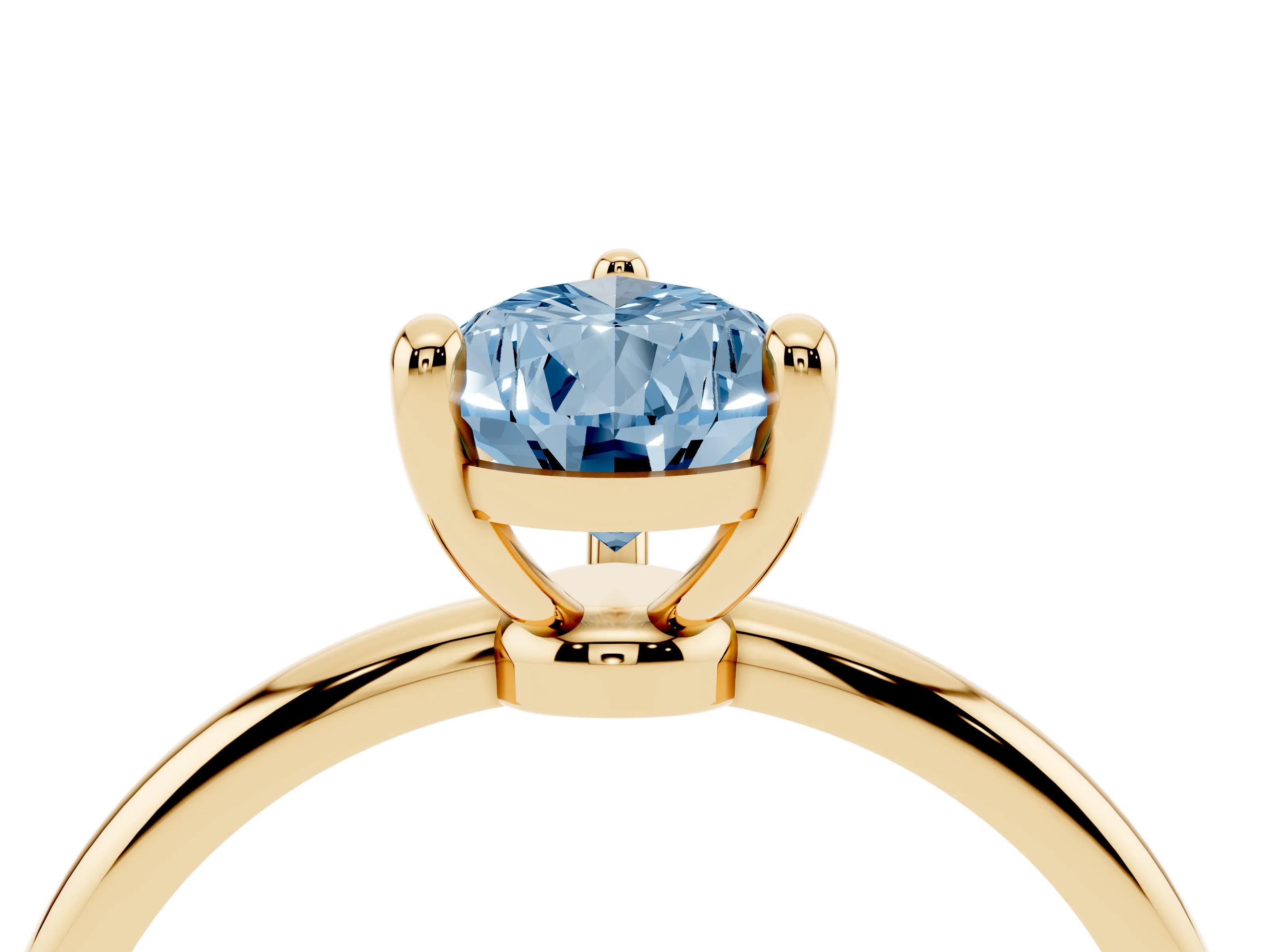 Fancy Blue Pear Cut Diamond Solitaire Ring Set in Yellow gold with Secure Prong Setting on a Classic Band