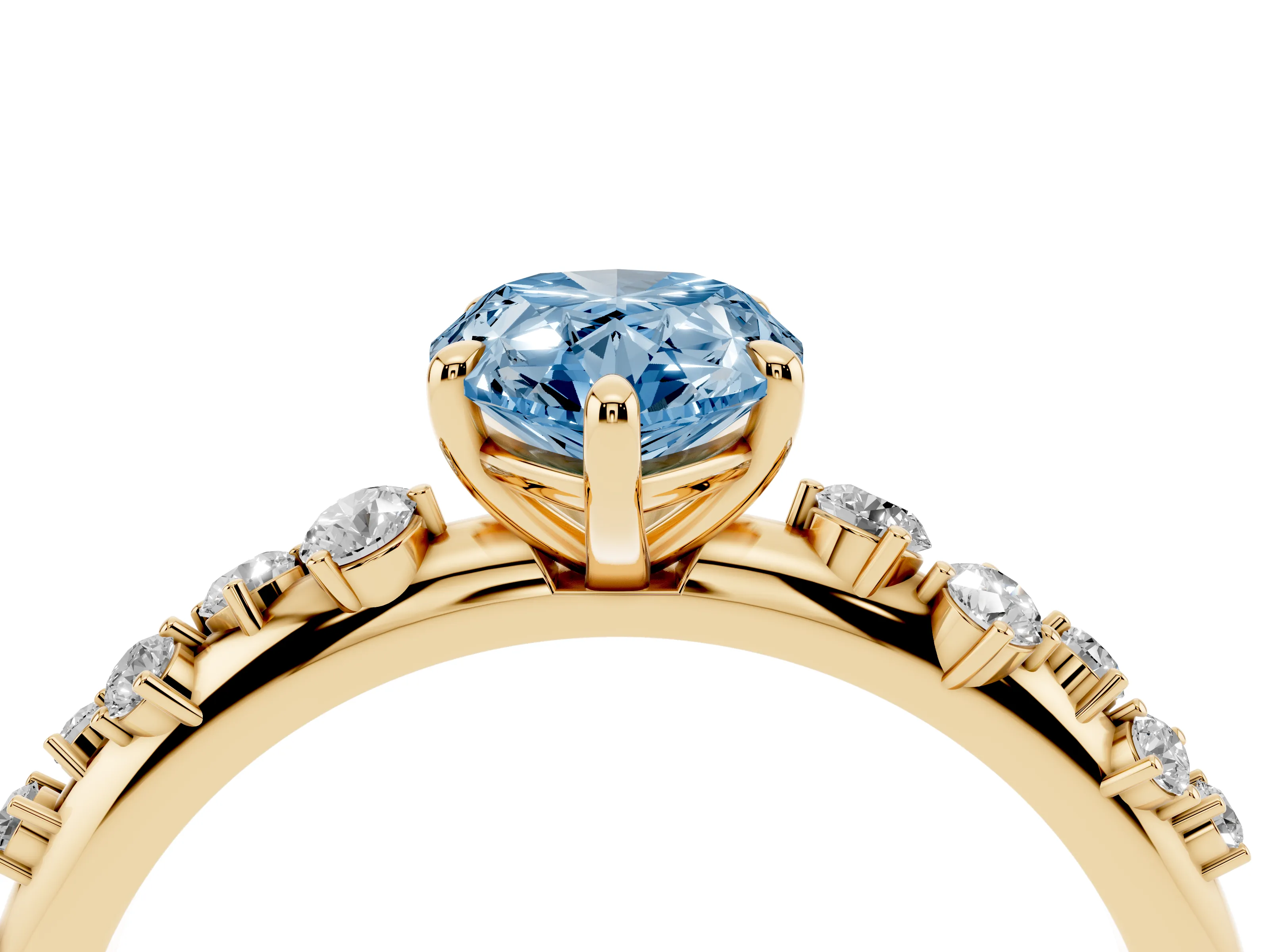 Fancy Blue Pear Cut Diamond Cluster Solitaire Ring Set in Yellow gold with Prong Setting
