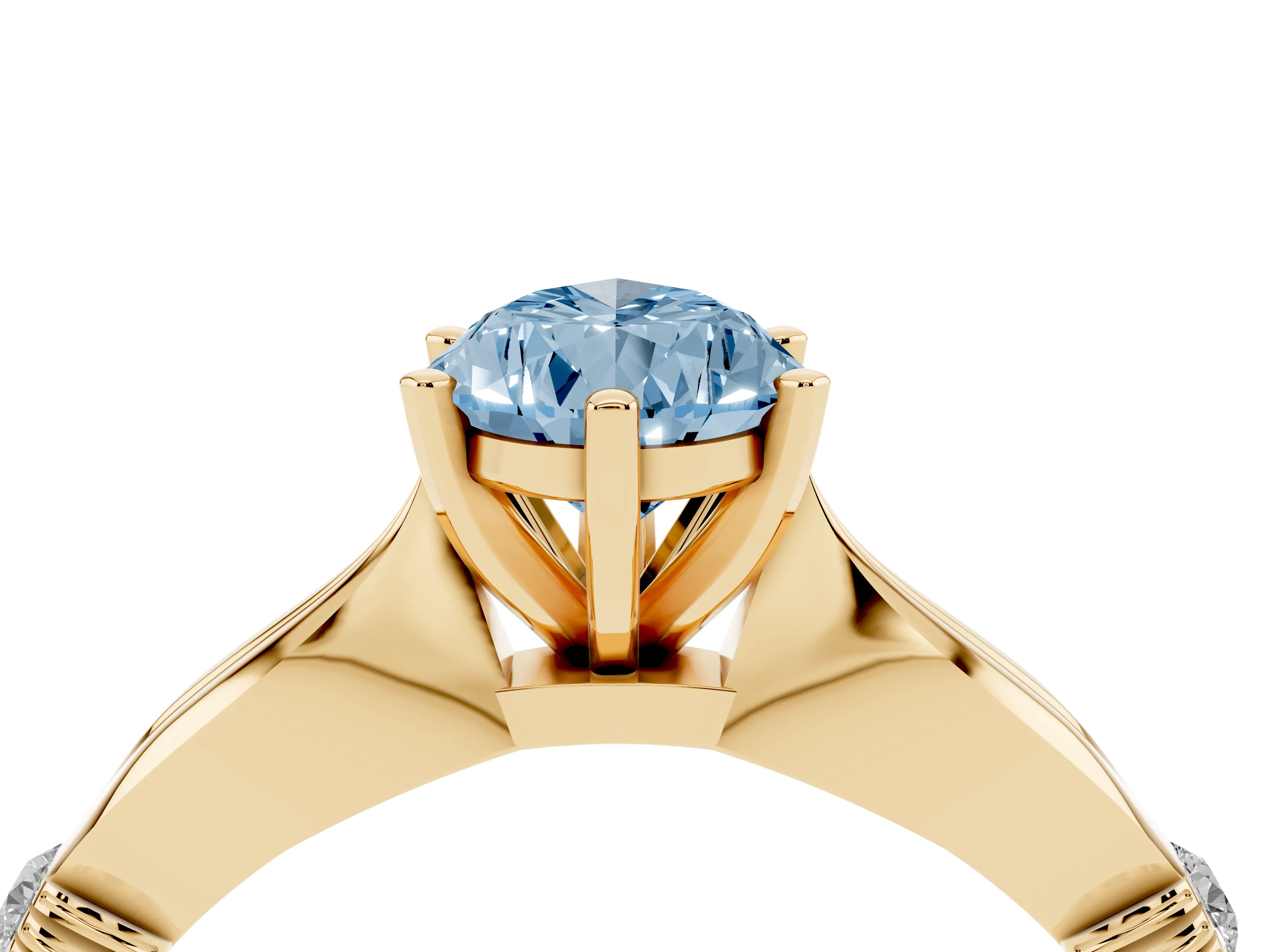 Fancy Blue Pear Cut Diamond Solitaire Twisted Band Ring Set in Yellow gold with Accent Stones and Prong Setting