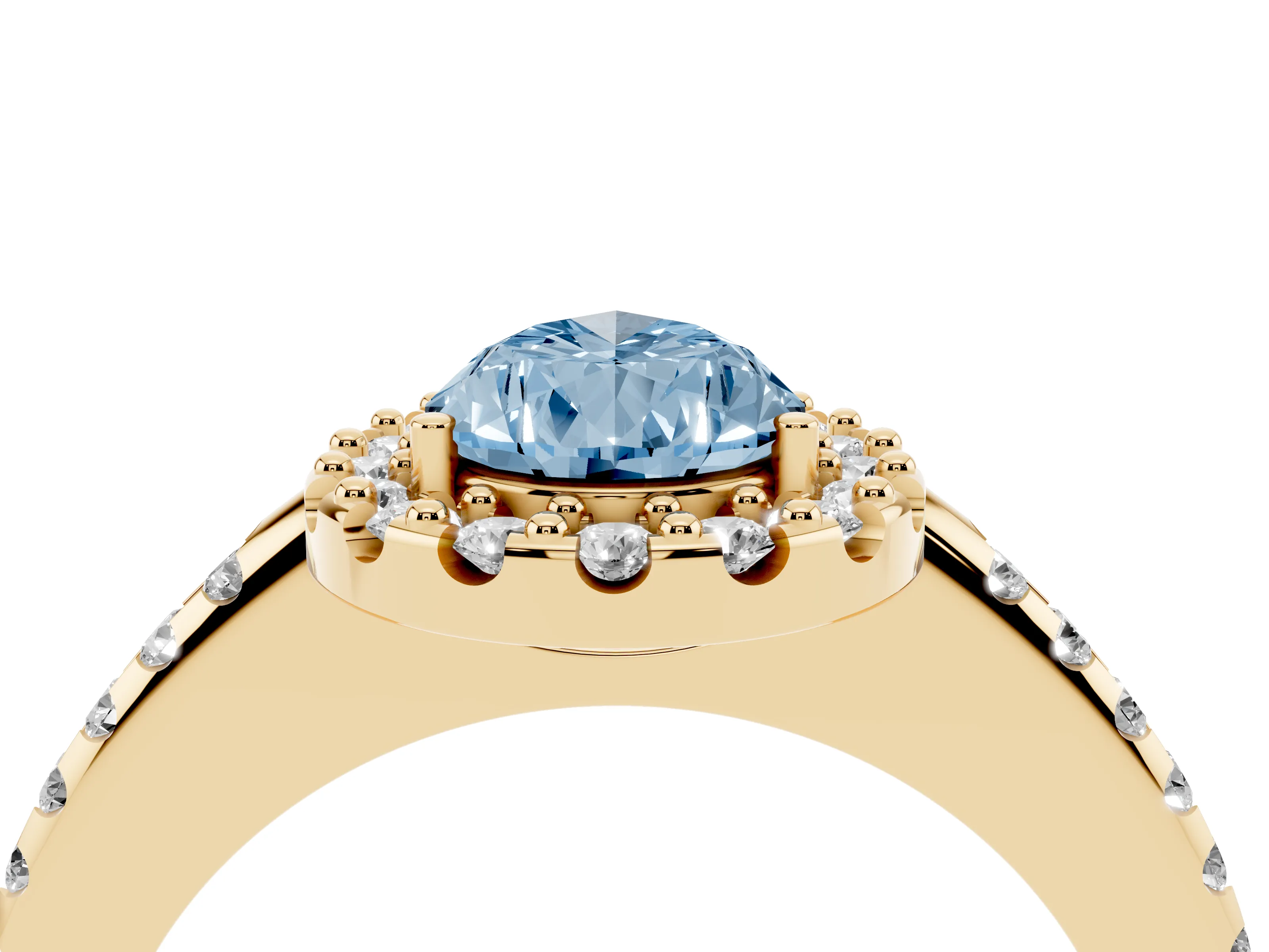Fancy Blue Pear Cut Diamond Pavé Halo Ring Set in Yellow gold with Prong Setting