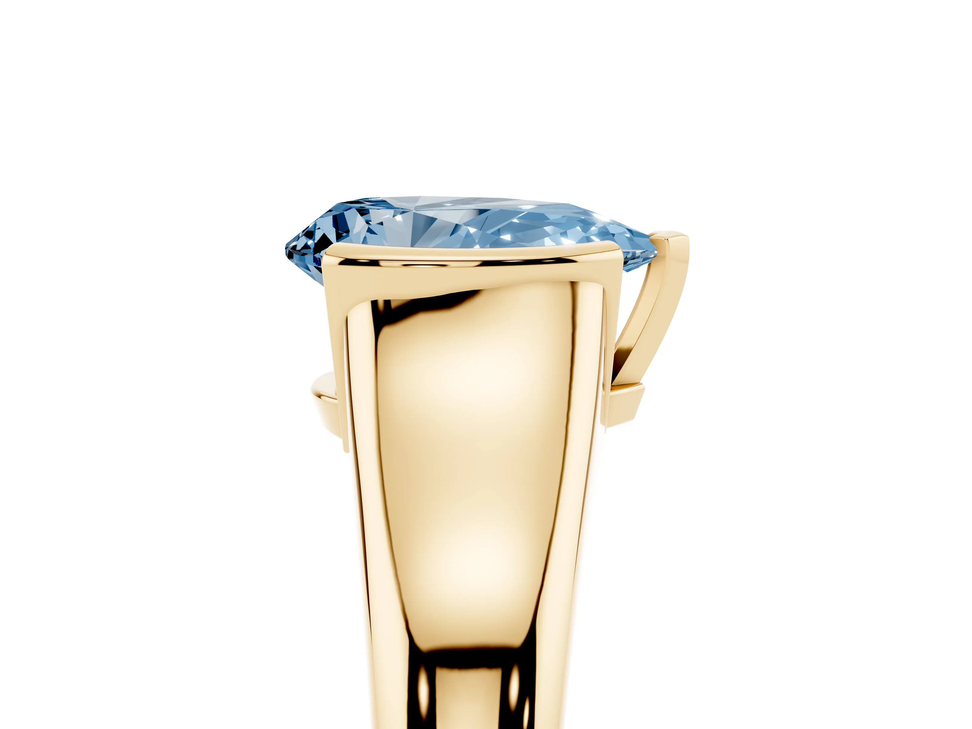 Fancy Blue Pear Cut Diamond Solitaire Tension Set Ring Set in Yellow gold with Split Shank Band
