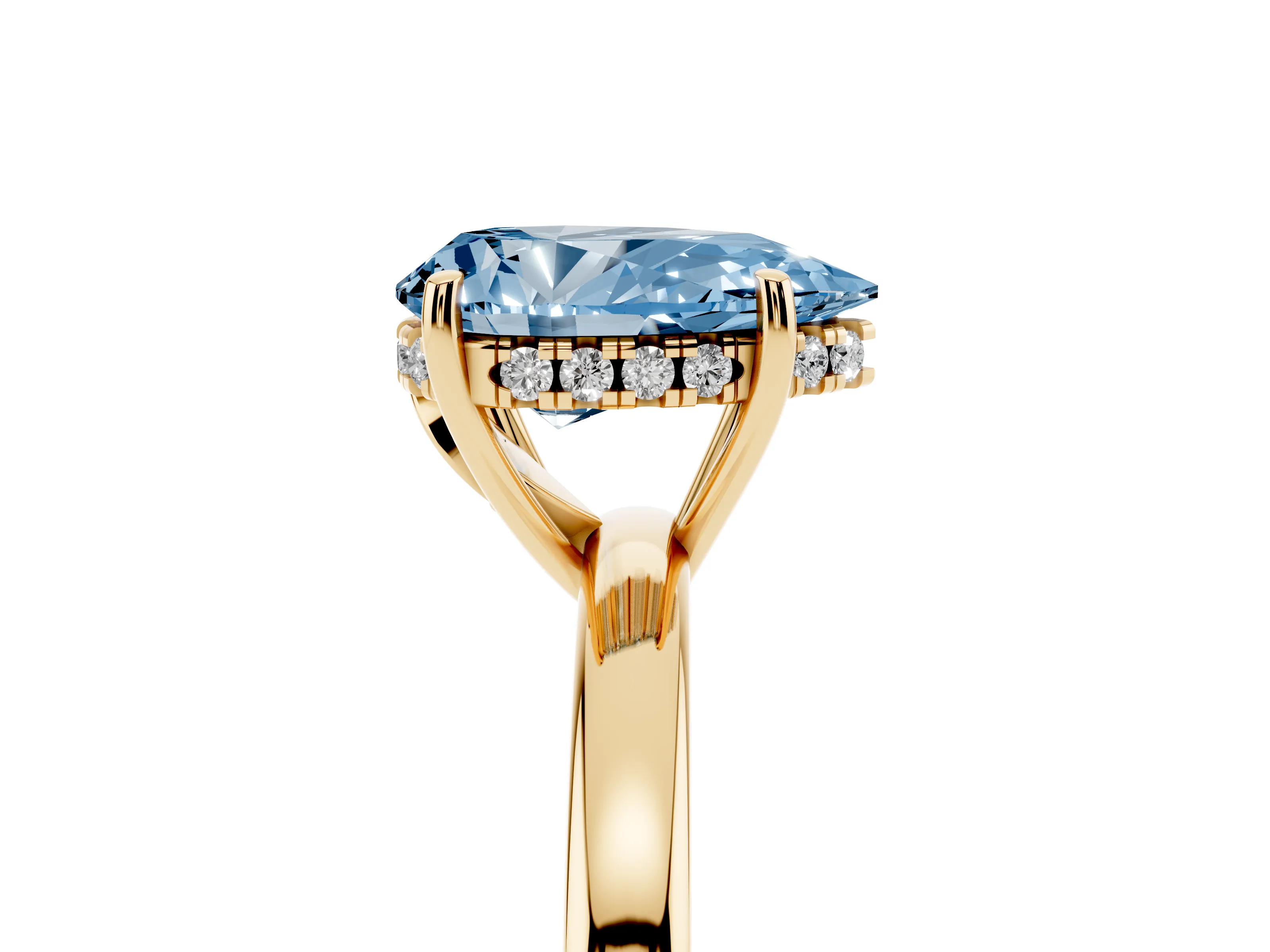 Fancy Blue Pear Cut Diamond Solitaire Ring Set in Yellow gold with Plain Band and Prong Setting