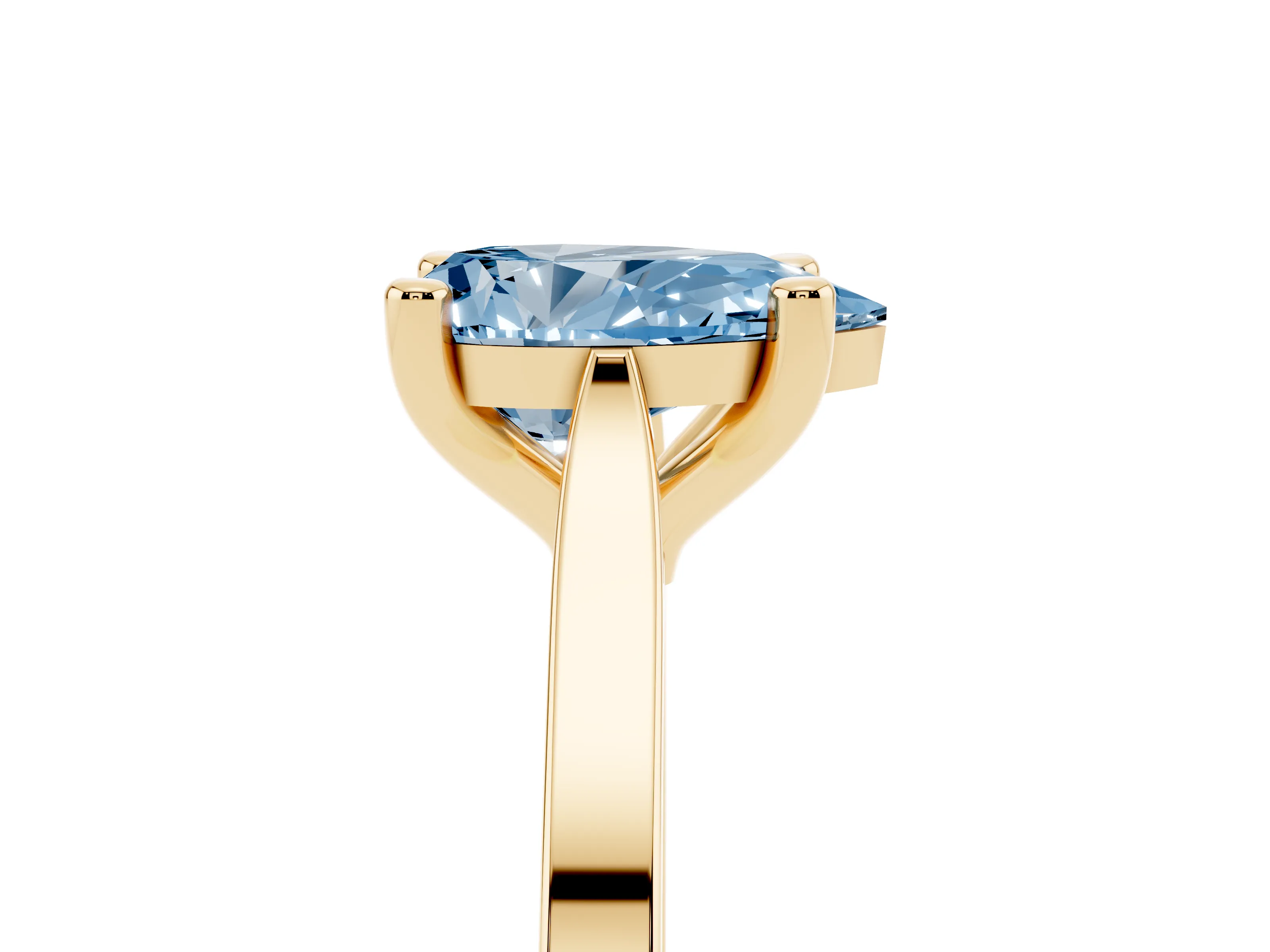Fancy Blue Pear Cut Diamond Solitaire Ring Set in Yellow gold with Prong Setting and Tapered Band