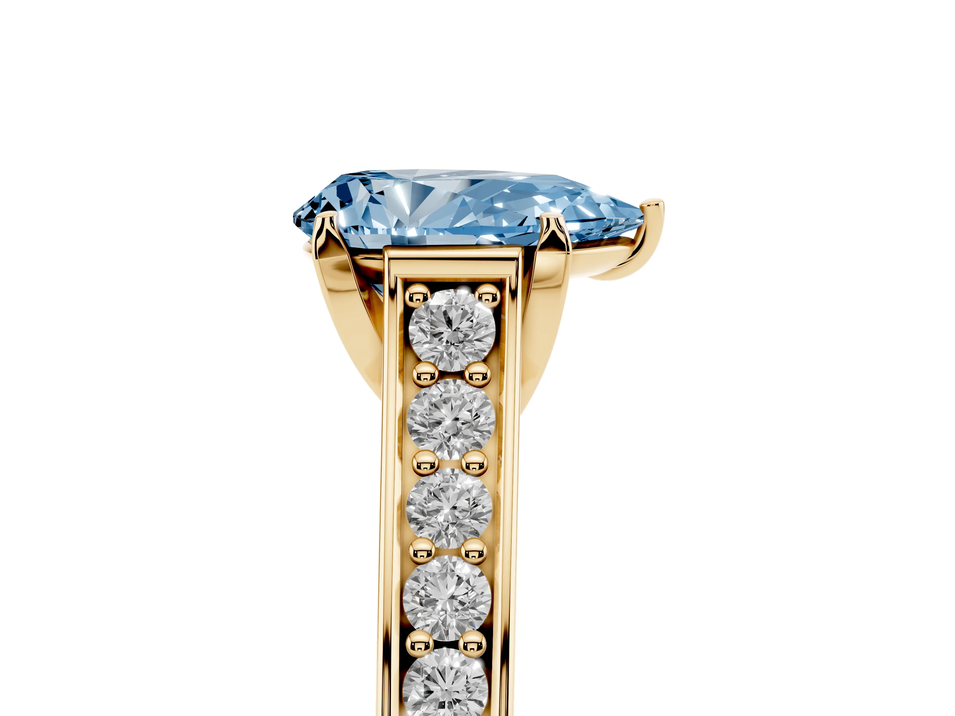 Fancy Blue Pear Cut Diamond Solitaire Pavé Engagement Ring Set in Yellow gold with Prong Setting