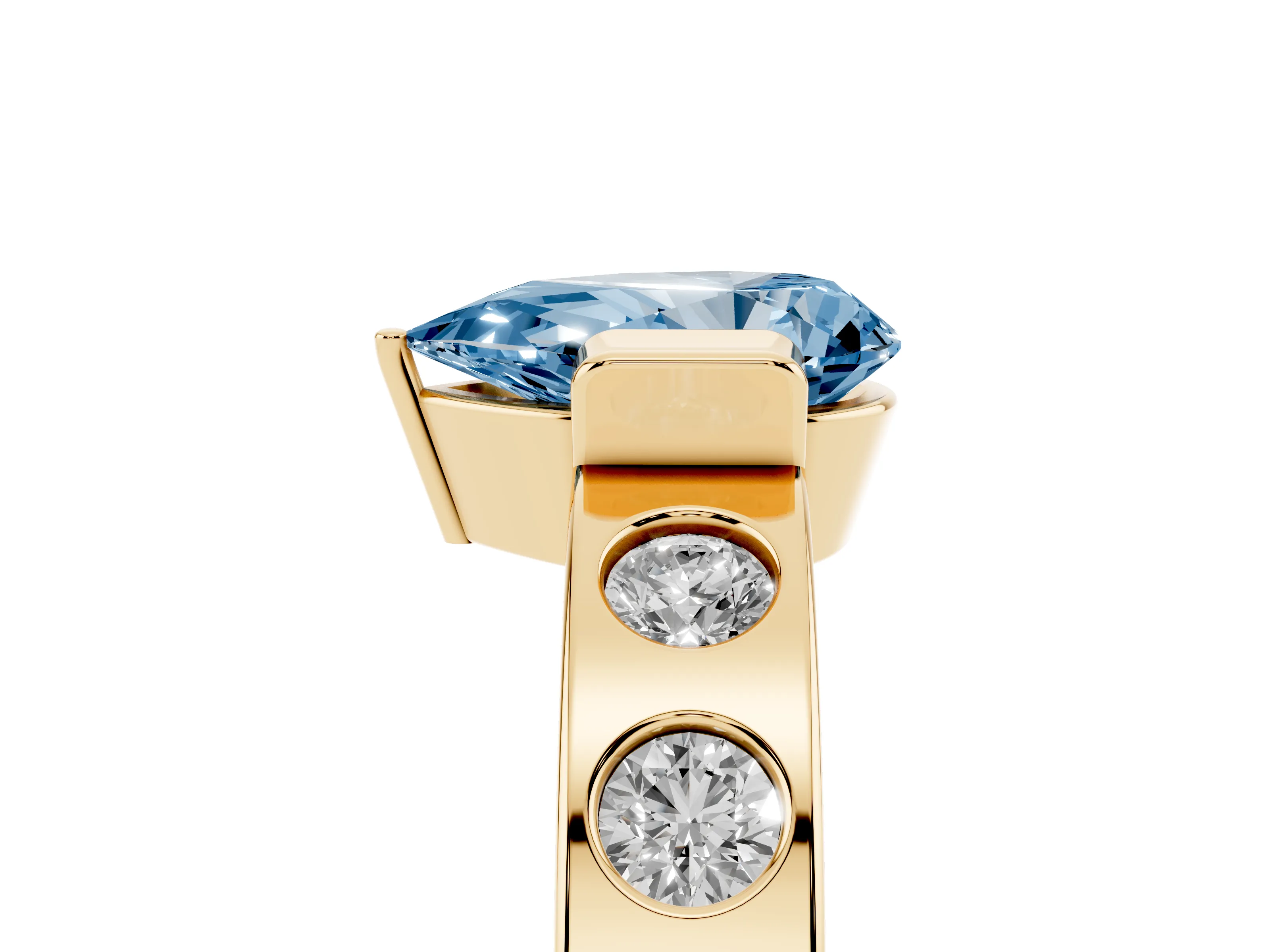 Fancy Blue Pear Cut Diamond Channel-Set Band Ring Set in Yellow gold with Bezel Prong Setting