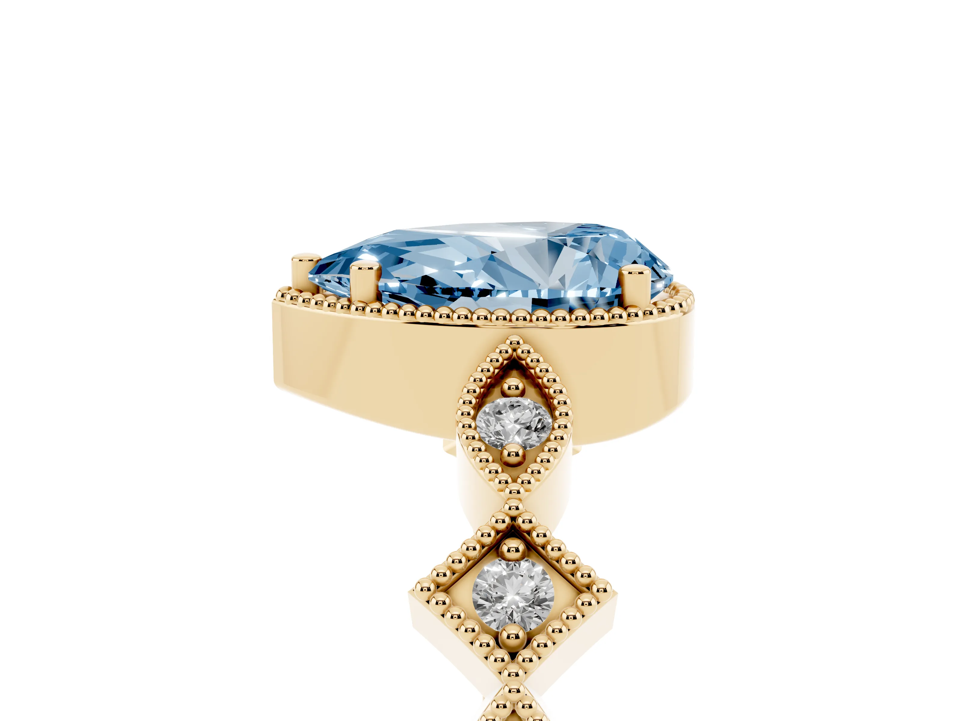 Fancy Blue Pear Cut Diamond Milgrain Marquise Twist Band Ring Set in Yellow gold with Prong Setting