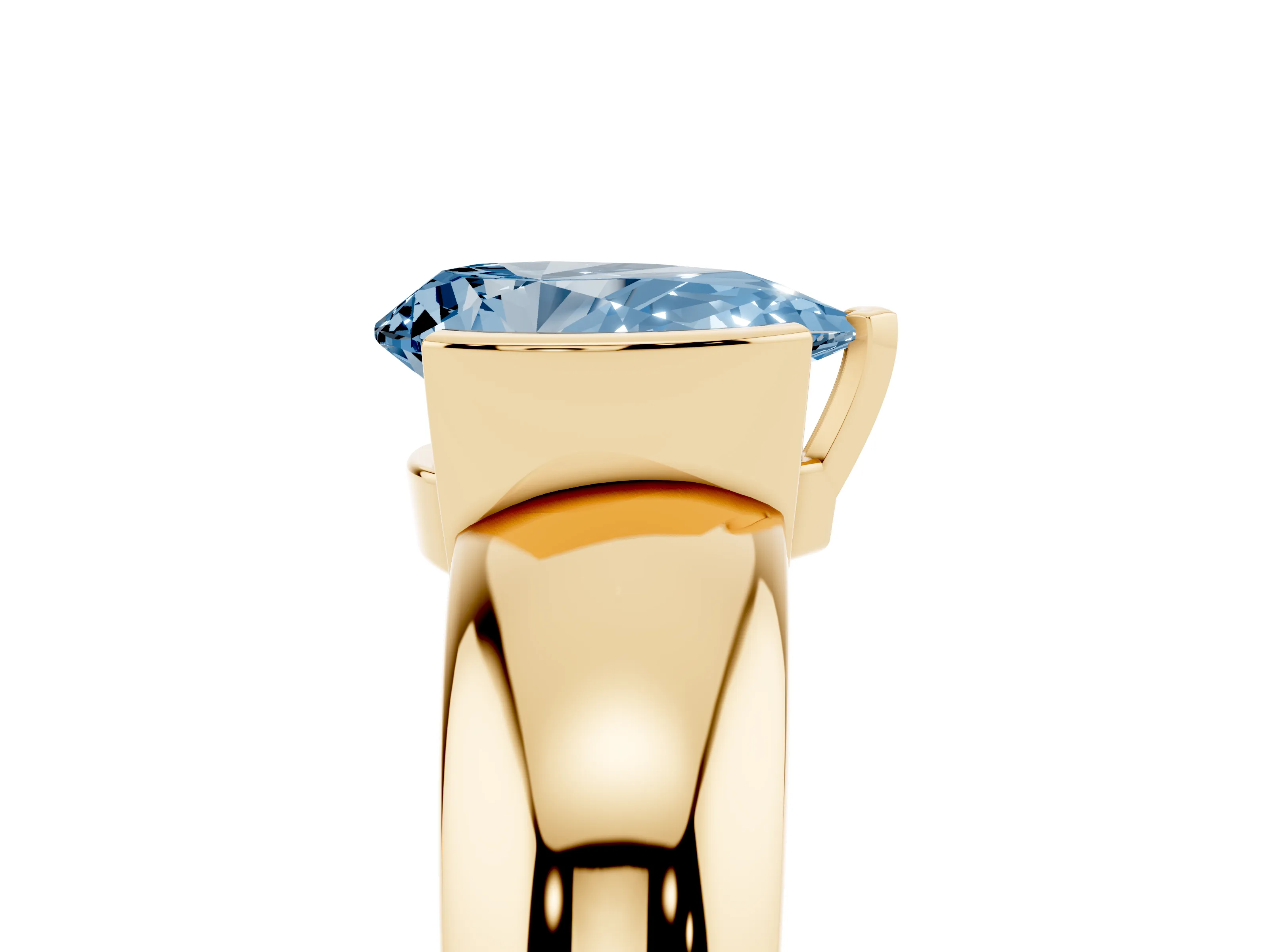 Fancy Blue Pear Cut Diamond Solitaire Tension Set Ring Set in Yellow gold with Wide Band