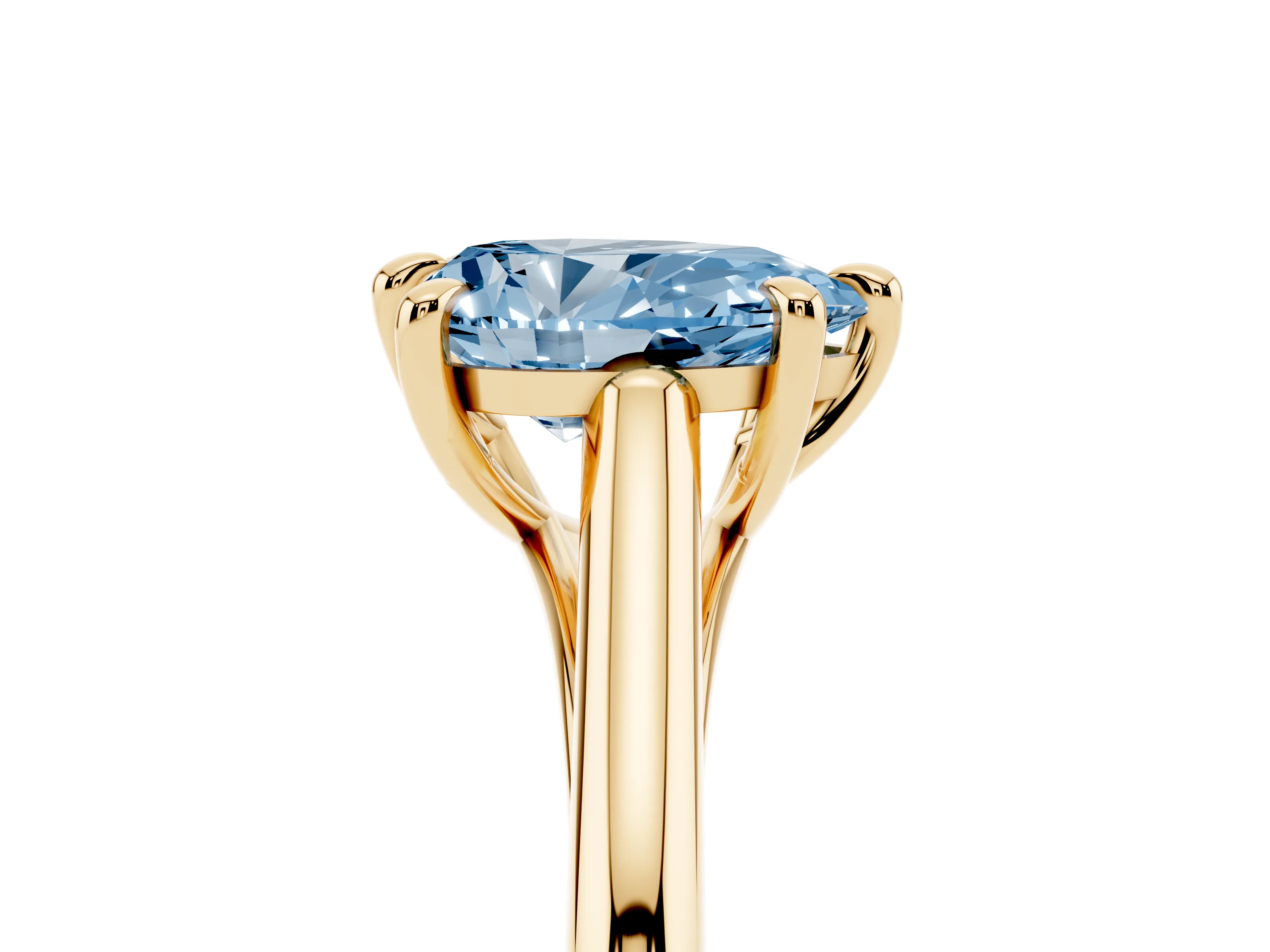 Fancy Blue Pear Cut Diamond Solitaire Engagement Ring Set in Yellow gold with Prong Setting and Plain Classic Band