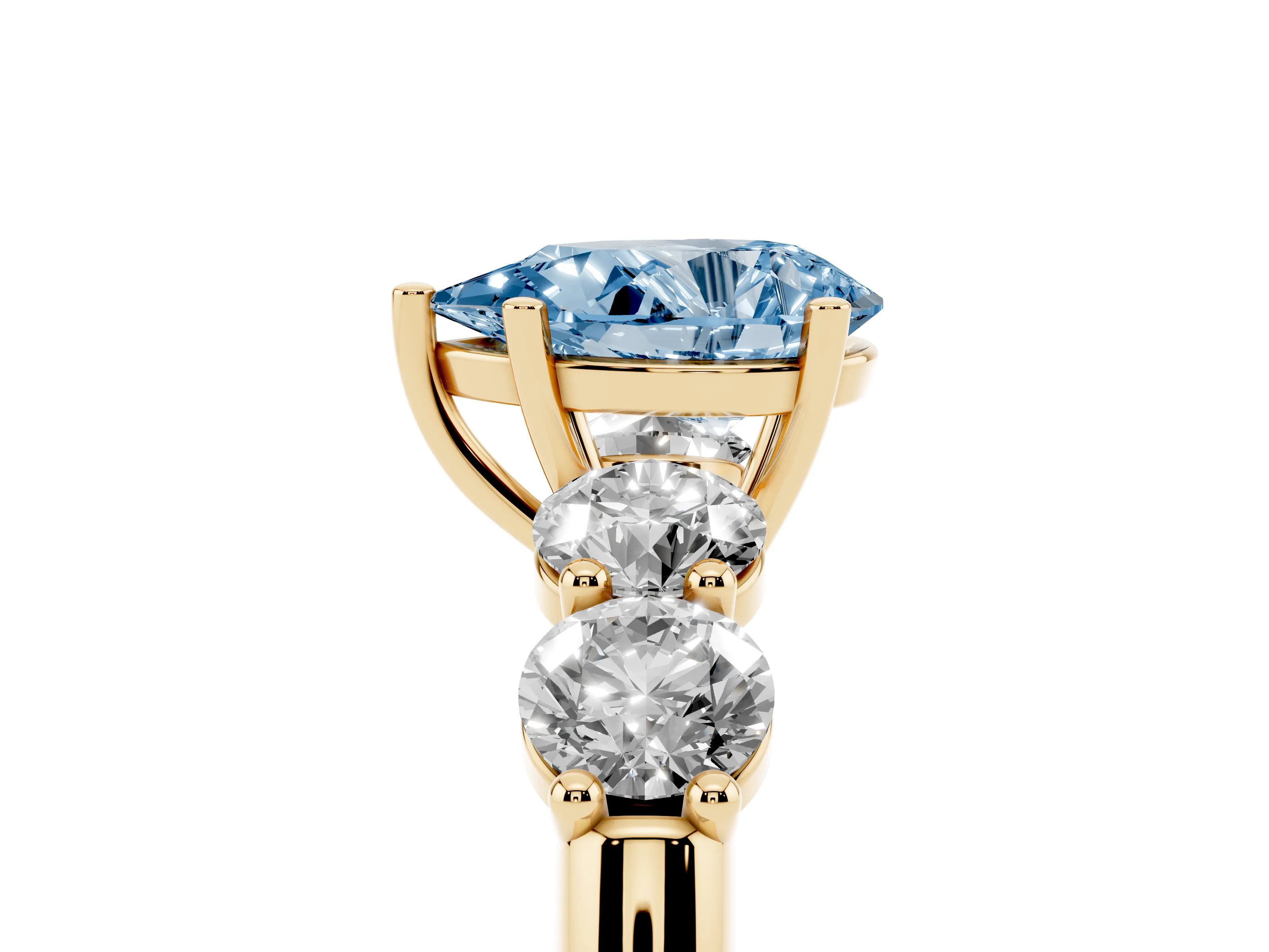 Fancy Blue Pear Cut Diamond Five-Stone Prong Set Ring Set in Yellow gold with Classic Band