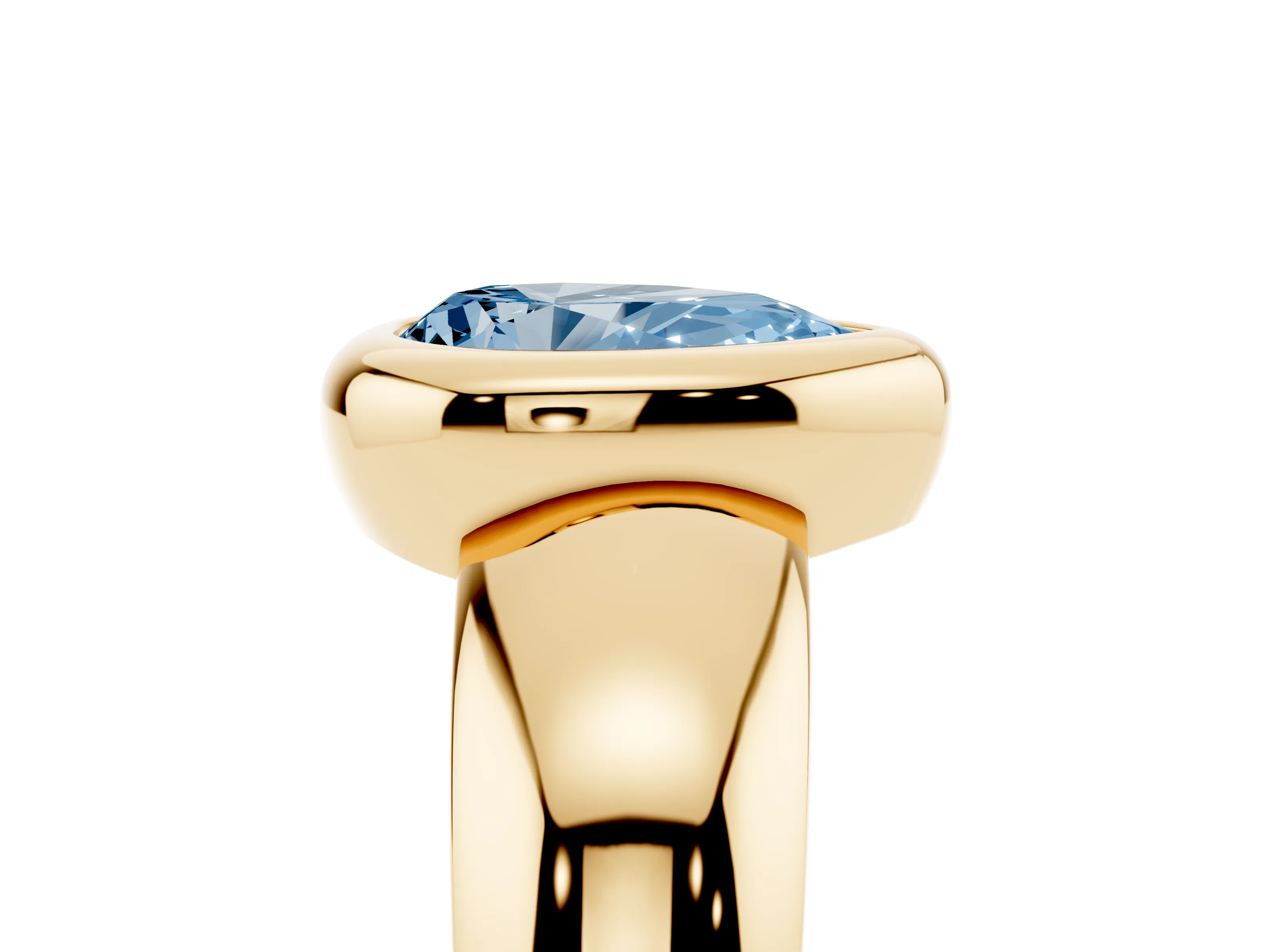 Fancy Blue Bezel Set Pear Cut Diamond Solitaire Ring Set in Yellow gold with Wide Band