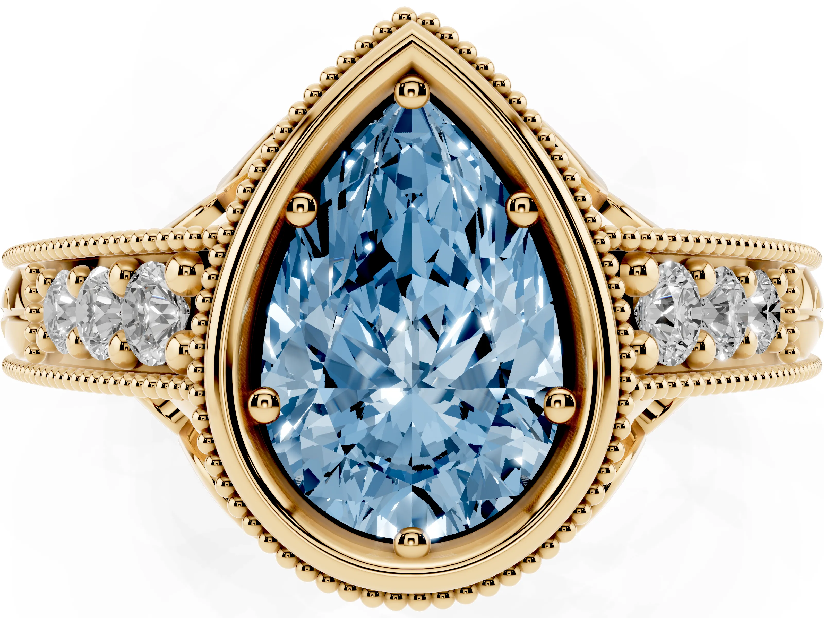 Pear-Shaped Vintage Bezel Engagement Ring Setting for a Fancy Blue Lab-Grown Diamond | Milgrain Edges | Yellow Gold