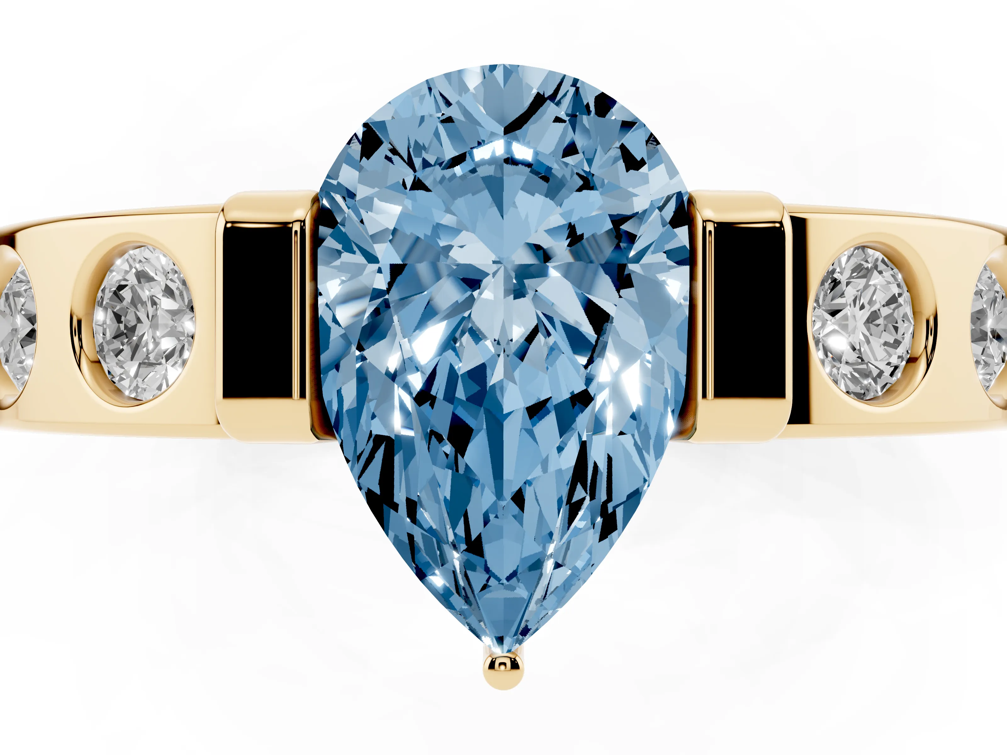 Fancy Blue Pear Cut Diamond Channel-Set Band Ring Set in Yellow gold with Bezel Prong Setting