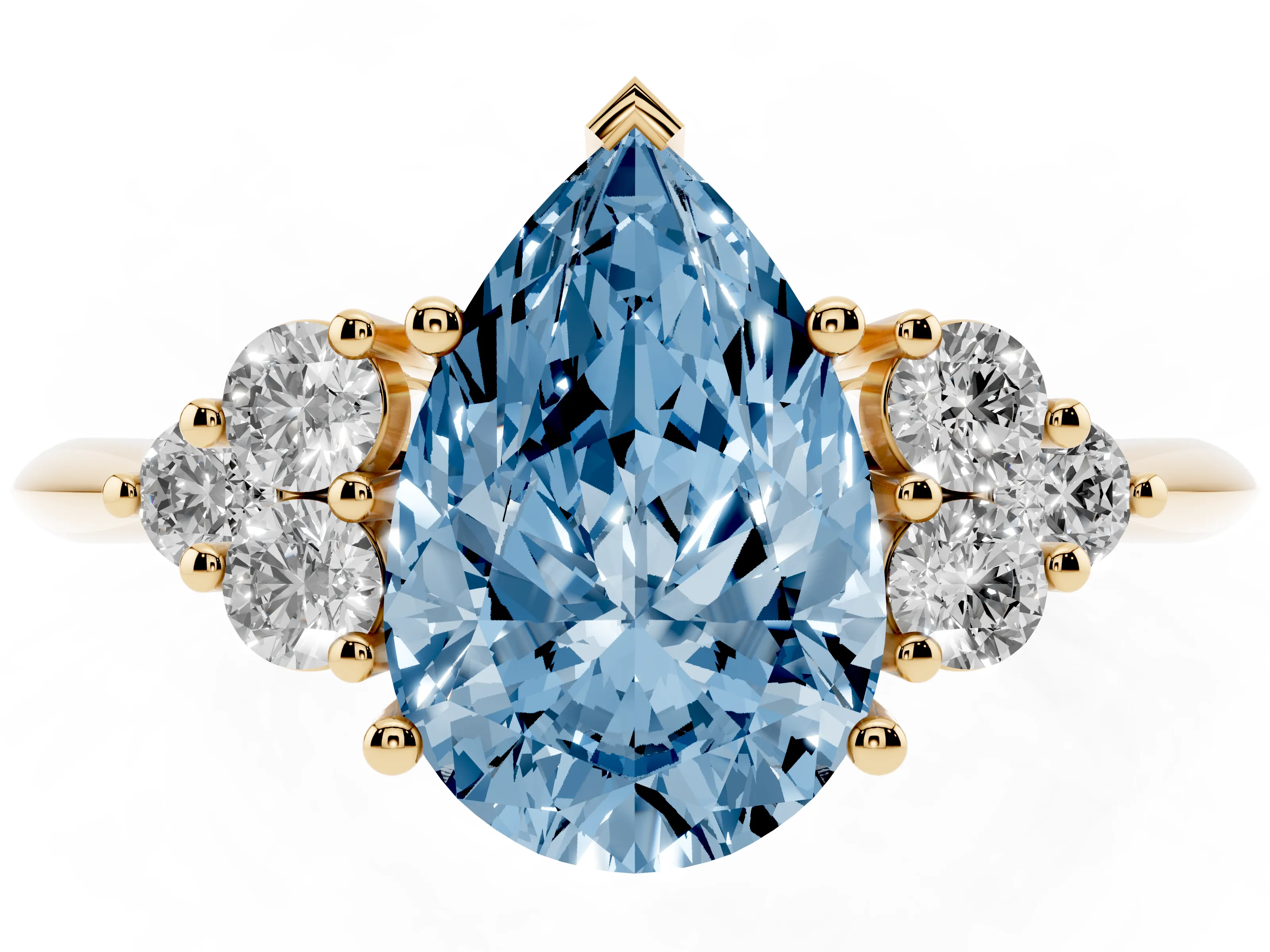 Fancy Blue Pear Cut Diamond Cluster Ring Set in Yellow gold with Plain Band and Prong Setting