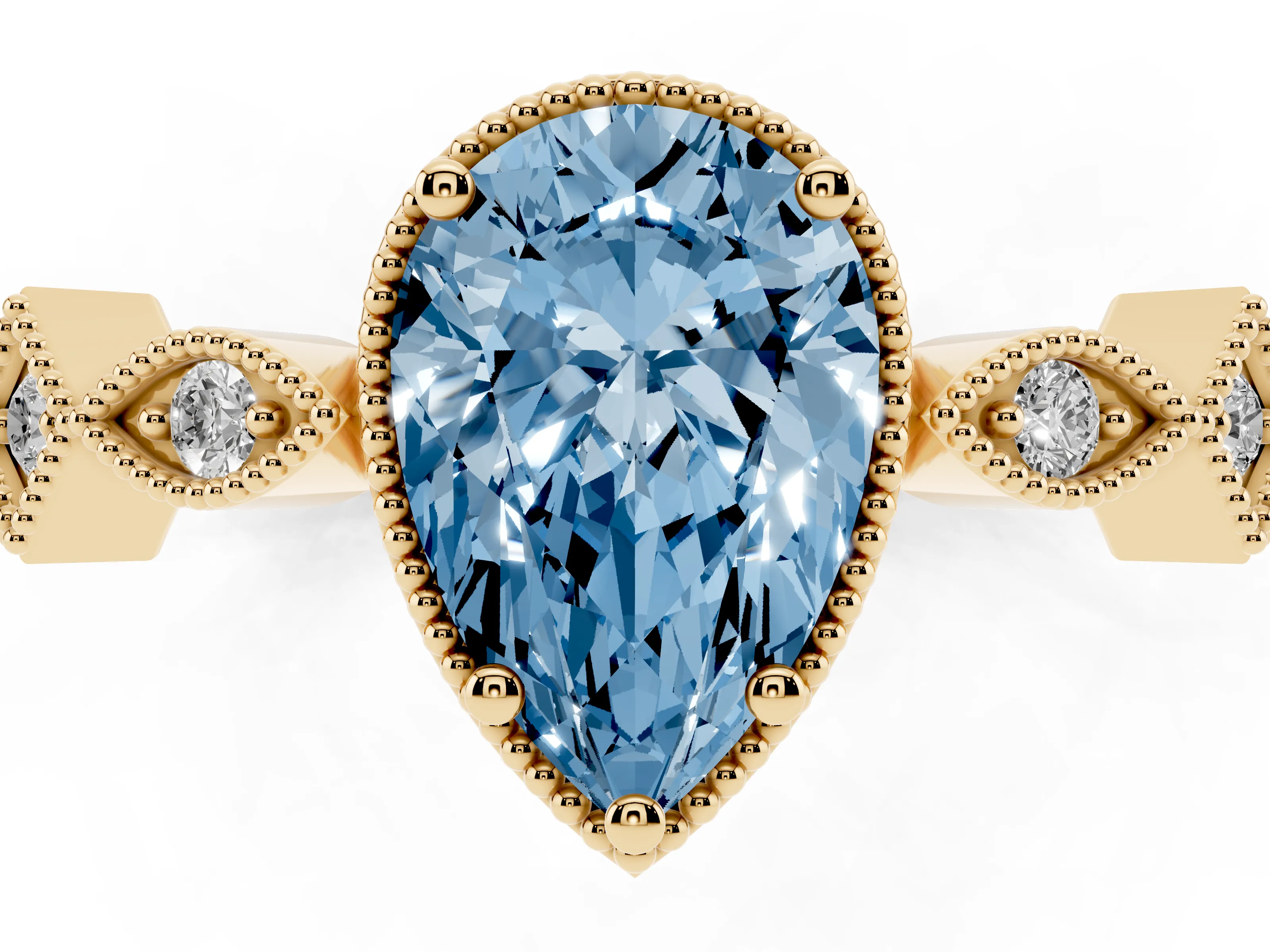 Fancy Blue Pear Cut Diamond Milgrain Marquise Twist Band Ring Set in Yellow gold with Prong Setting