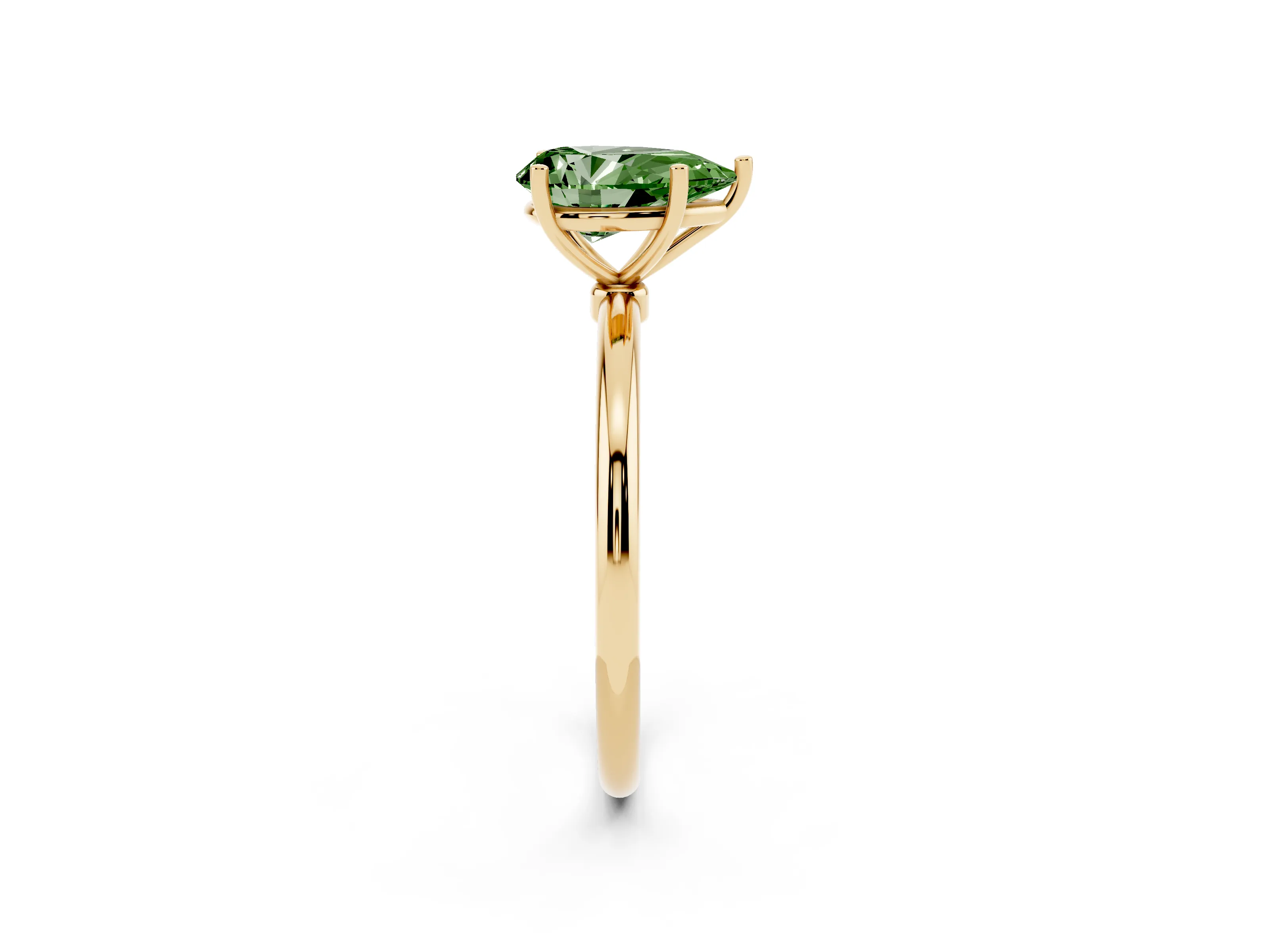 Fancy Green Pear Cut Diamond Solitaire Engagement Ring Set in Yellow gold with Thin Band and Prong Setting