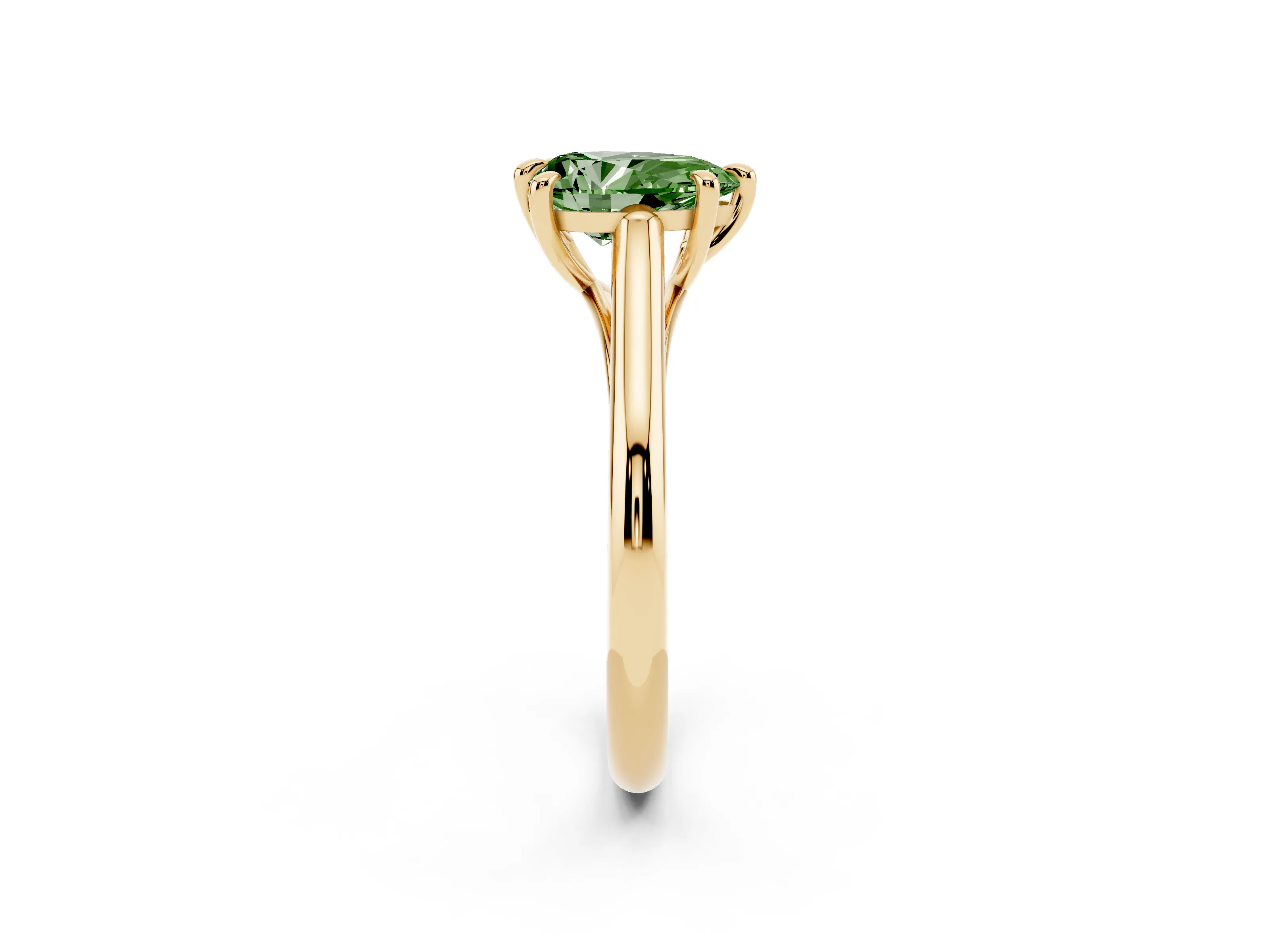 Fancy Green Pear Cut Diamond Solitaire Engagement Ring Set in Yellow gold with Prong Setting and Plain Classic Band