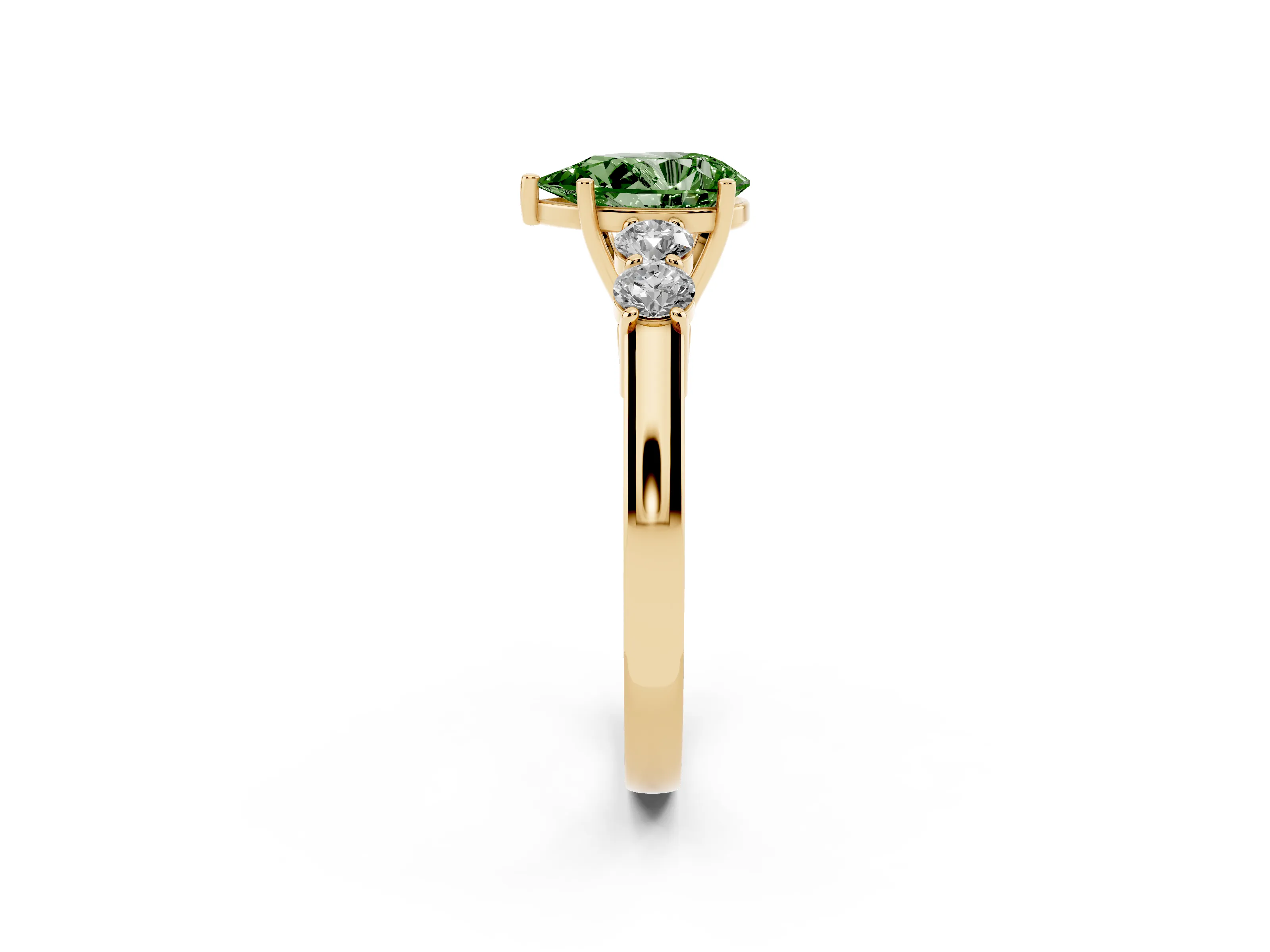 Fancy Green Pear Cut Diamond Five-Stone Prong Set Band Ring Set in Yellow gold with Polished Band