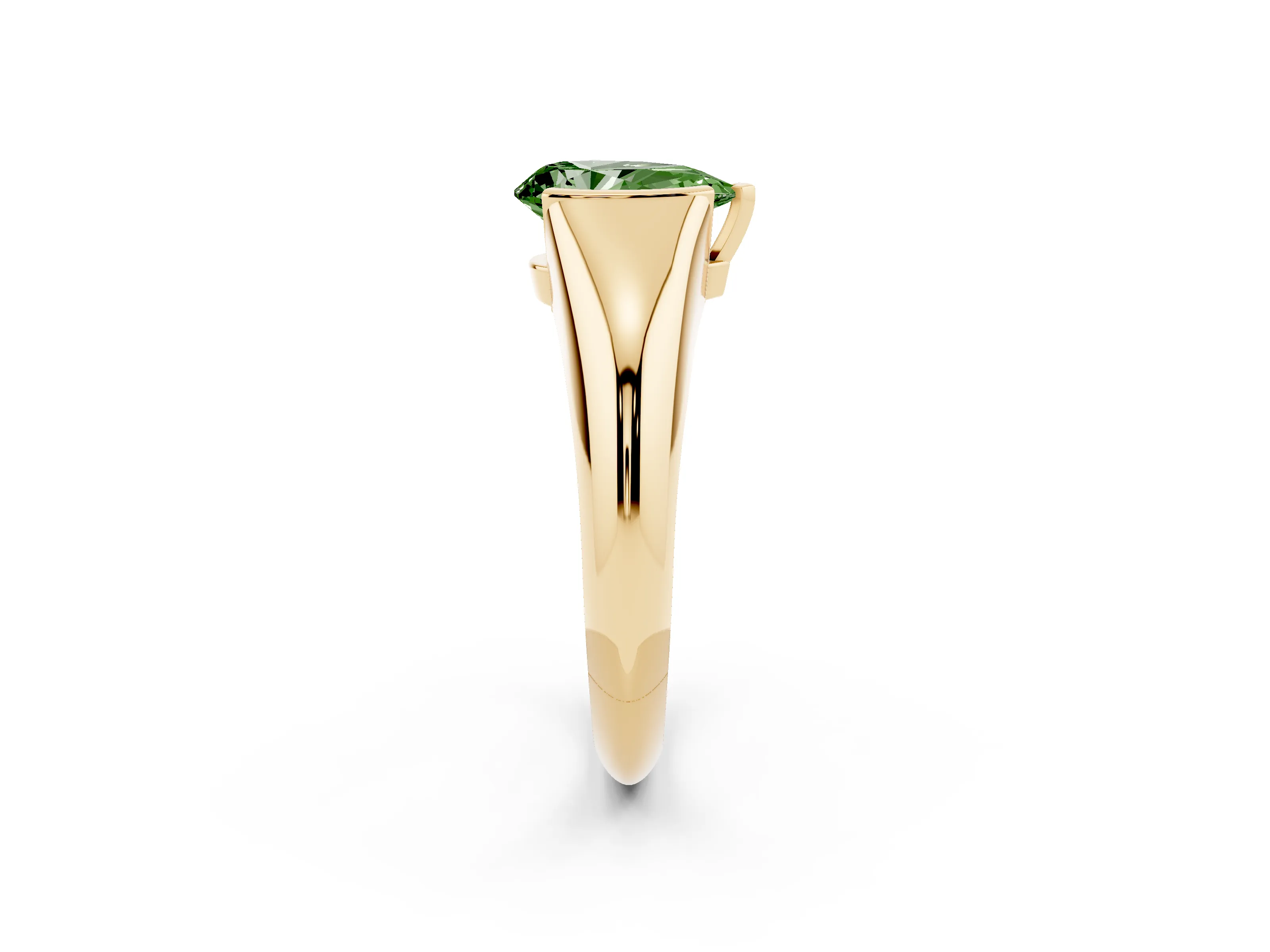 Fancy Green Pear Cut Diamond Solitaire Tension Set Ring Set in Yellow gold