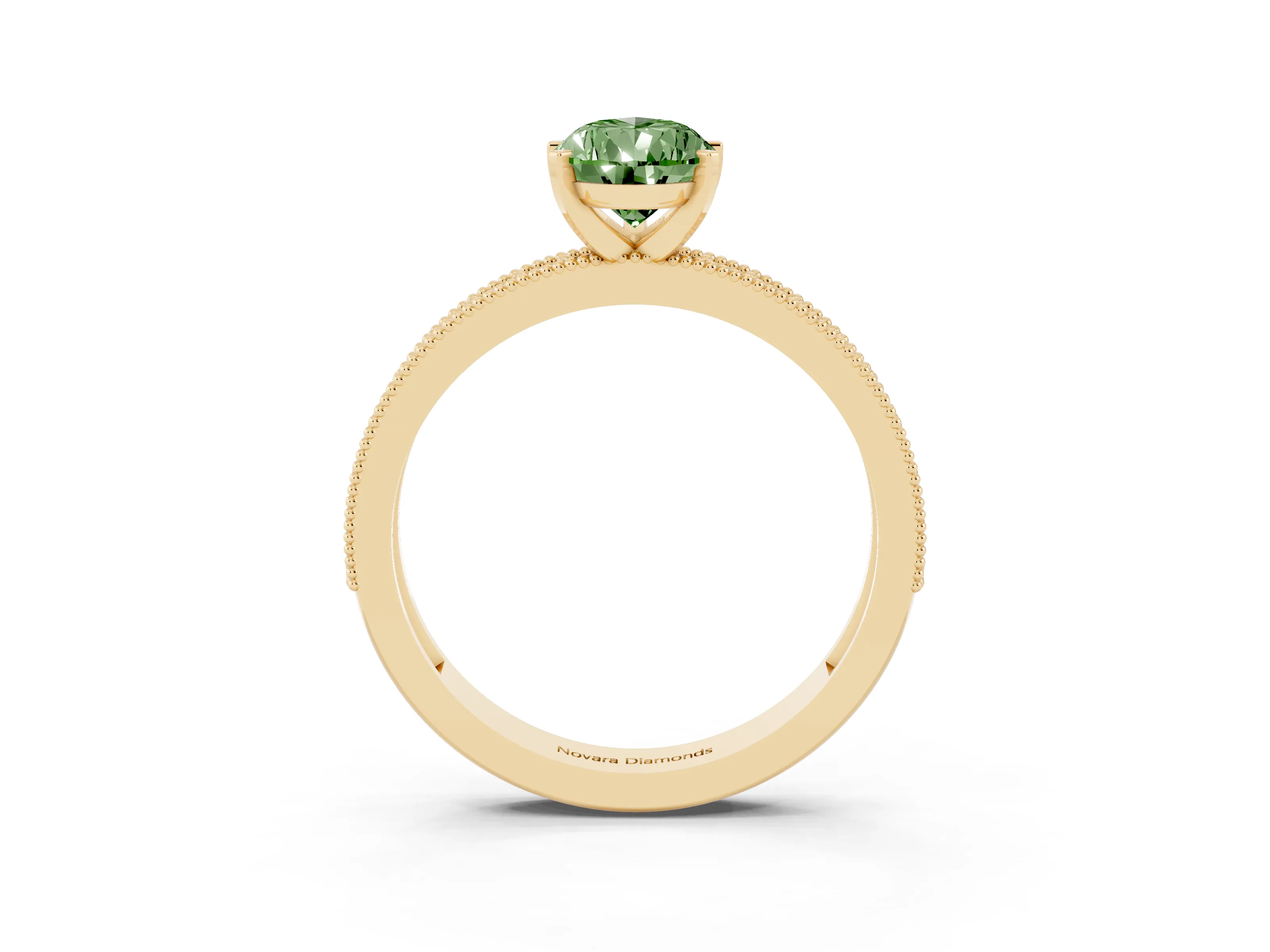 Fancy Green Pear Cut Diamond Milgrain Pavé Engagement Ring Set in Yellow gold with Prong Setting