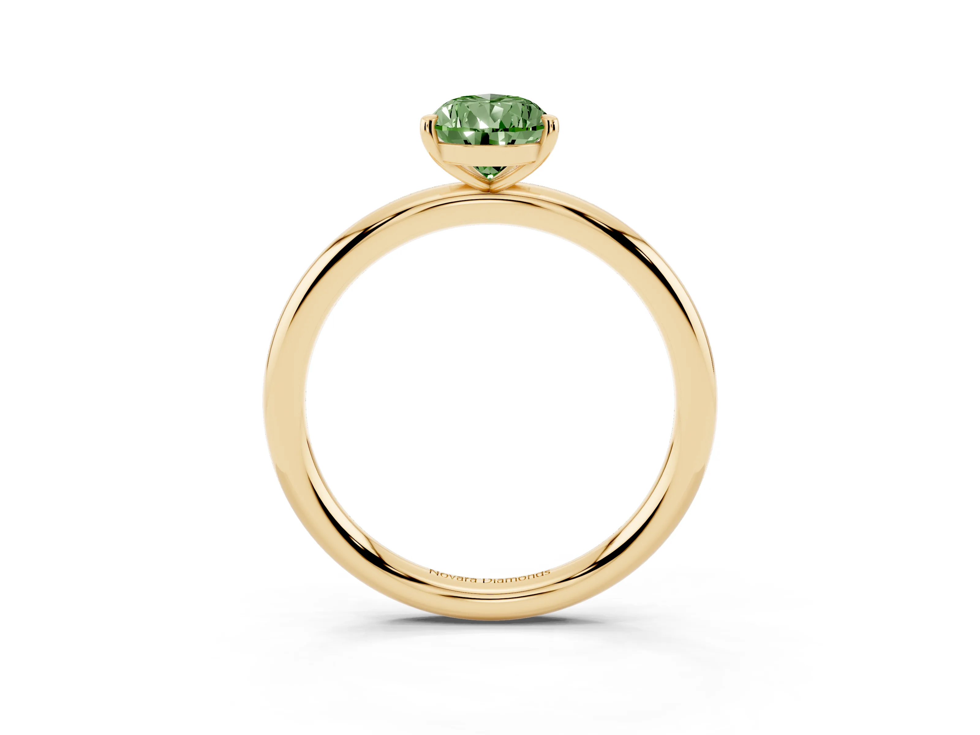 Fancy Green Pear Cut Diamond Solitaire Ring Set in Yellow gold with Prong Setting on a Polished Plain Band